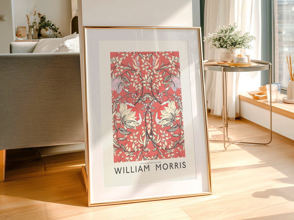 William Morris Red Floral Cotton Print – Arts & Crafts Wall Art Poster
