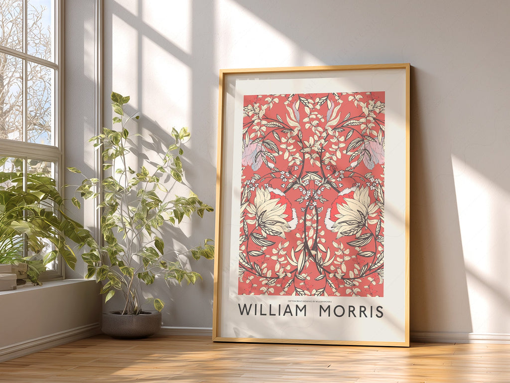 William Morris Red Floral Cotton Print – Arts & Crafts Wall Art Poster