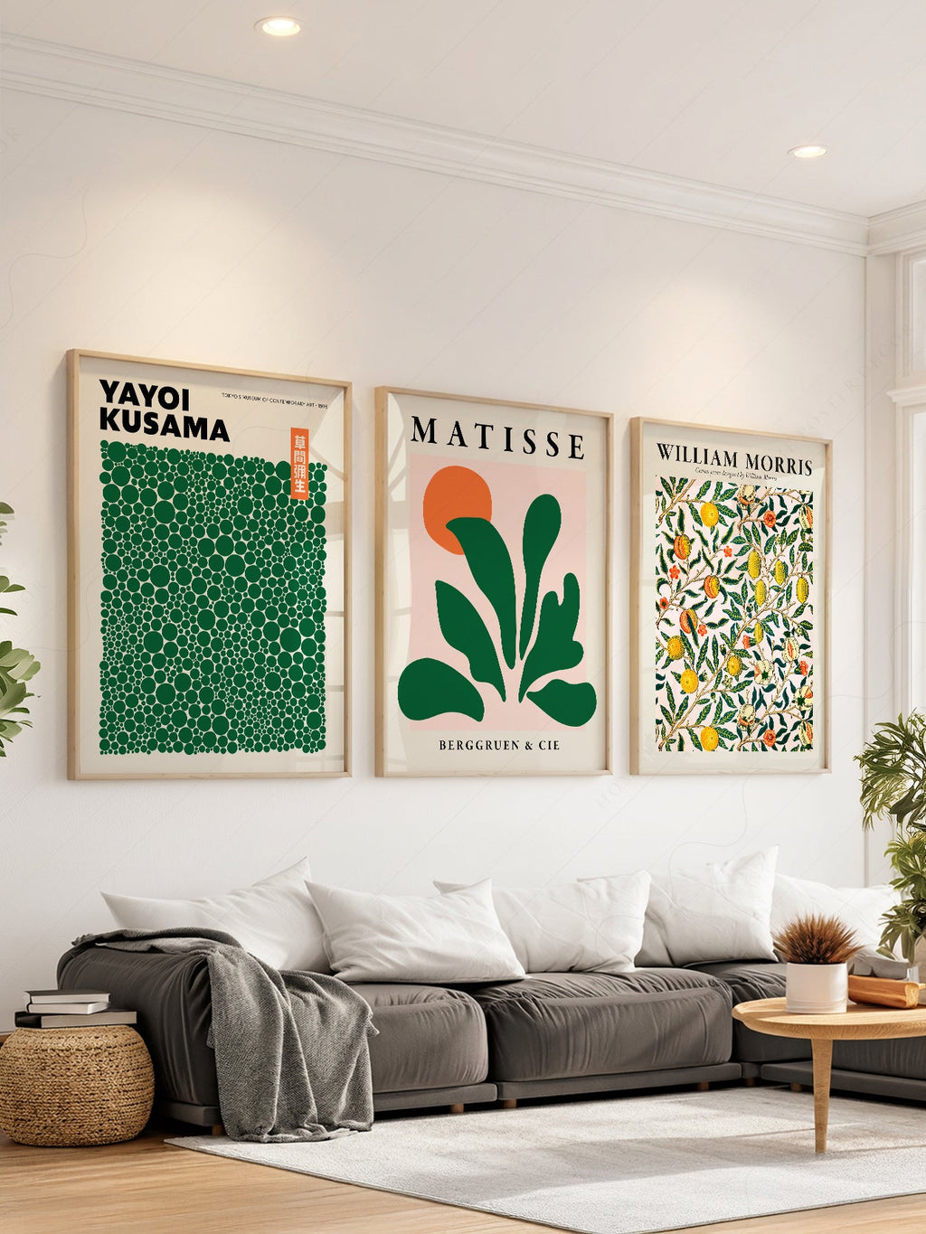 Kusama Matisse William Morris Set of 3 Prints – Green Gallery Wall Art