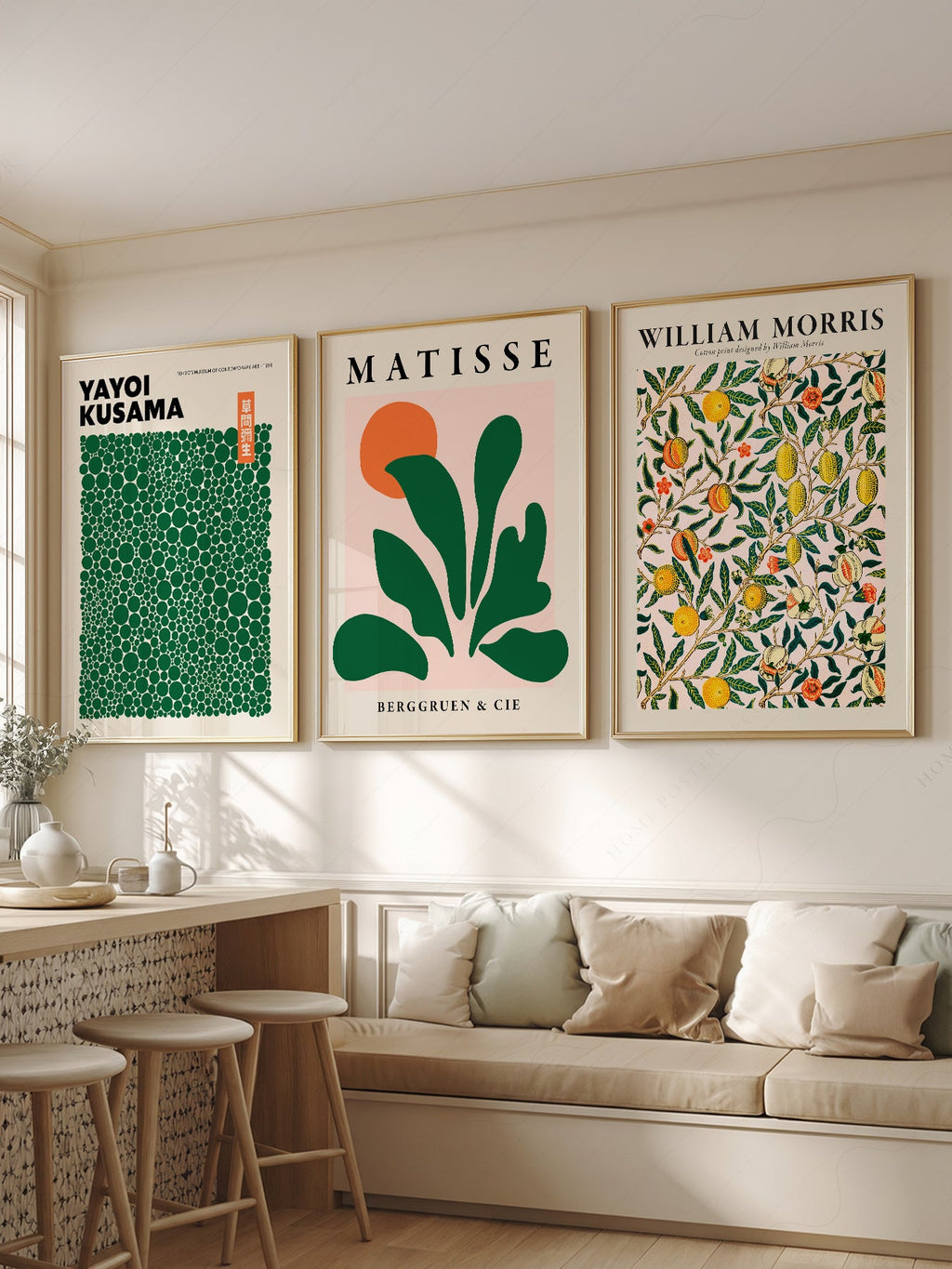 Kusama Matisse William Morris Set of 3 Prints – Green Gallery Wall Art