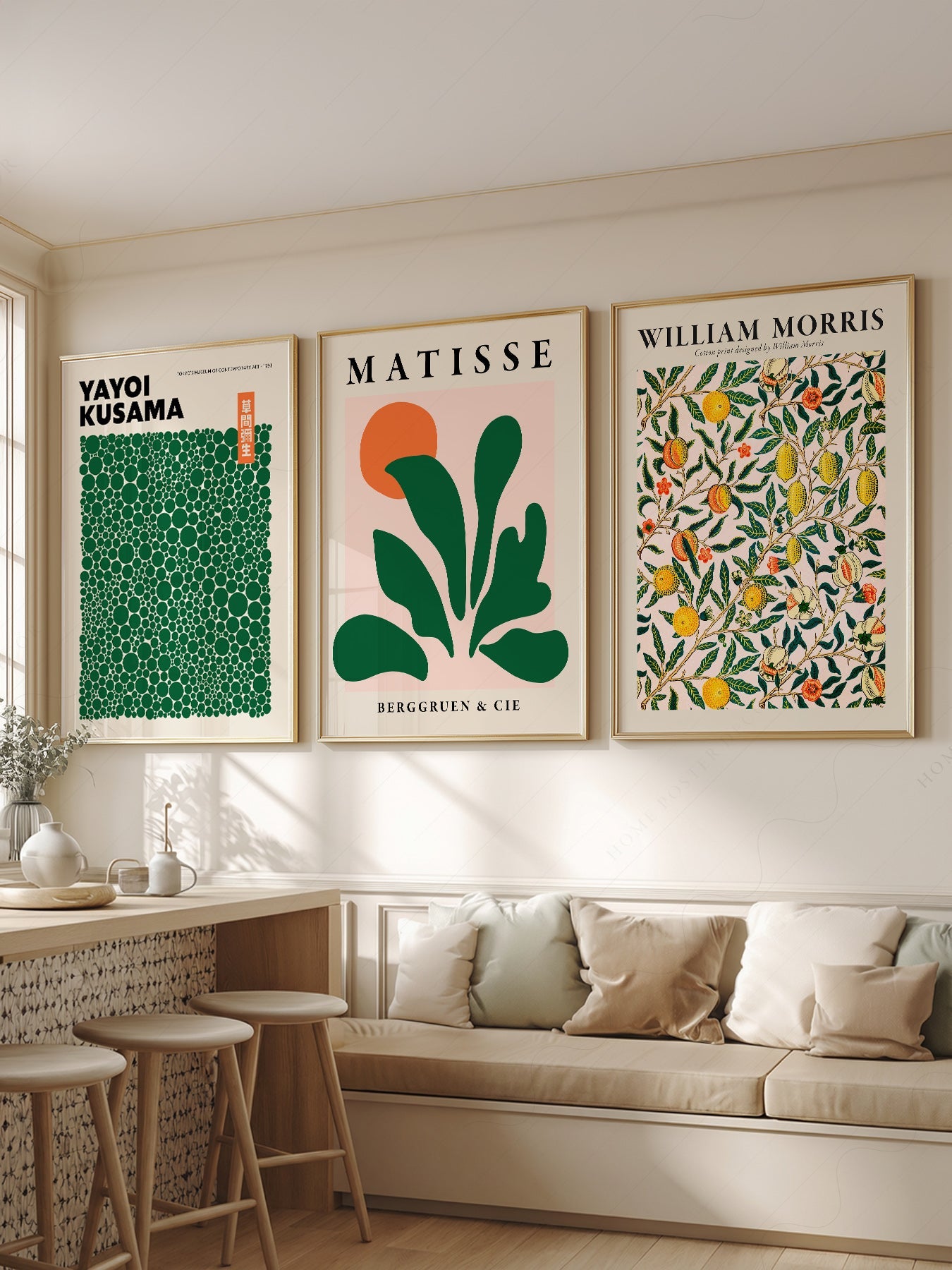 Kusama Matisse William Morris Set of 3 Prints – Green Gallery Wall Art