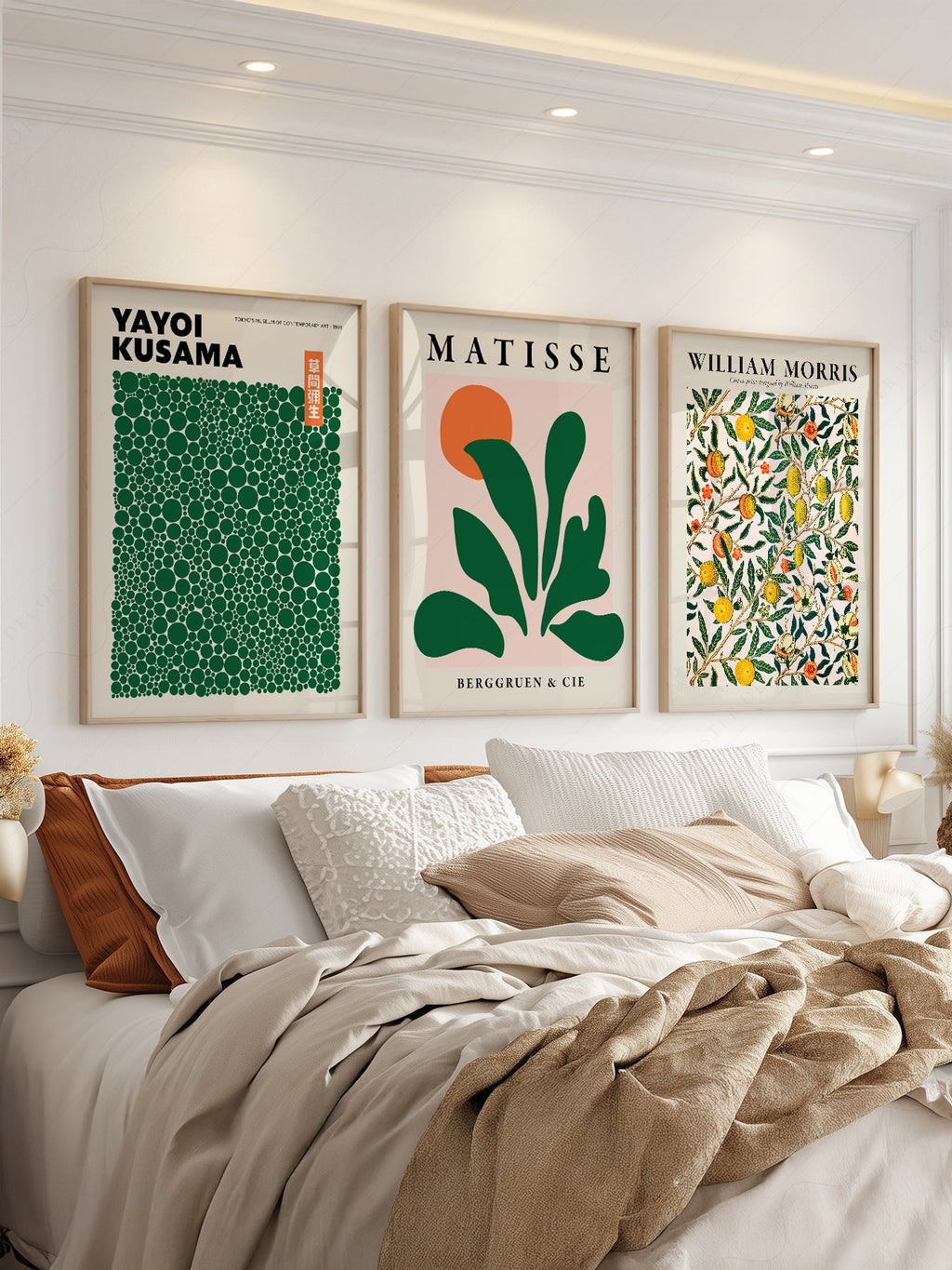 Kusama Matisse William Morris Set of 3 Prints – Green Gallery Wall Art