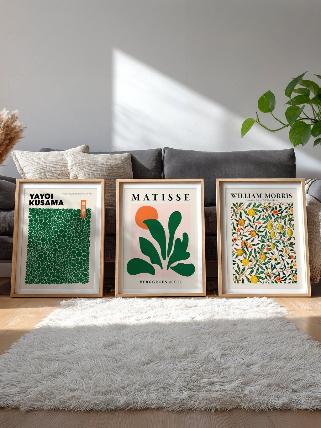 Kusama Matisse William Morris Set of 3 Prints – Green Gallery Wall Art