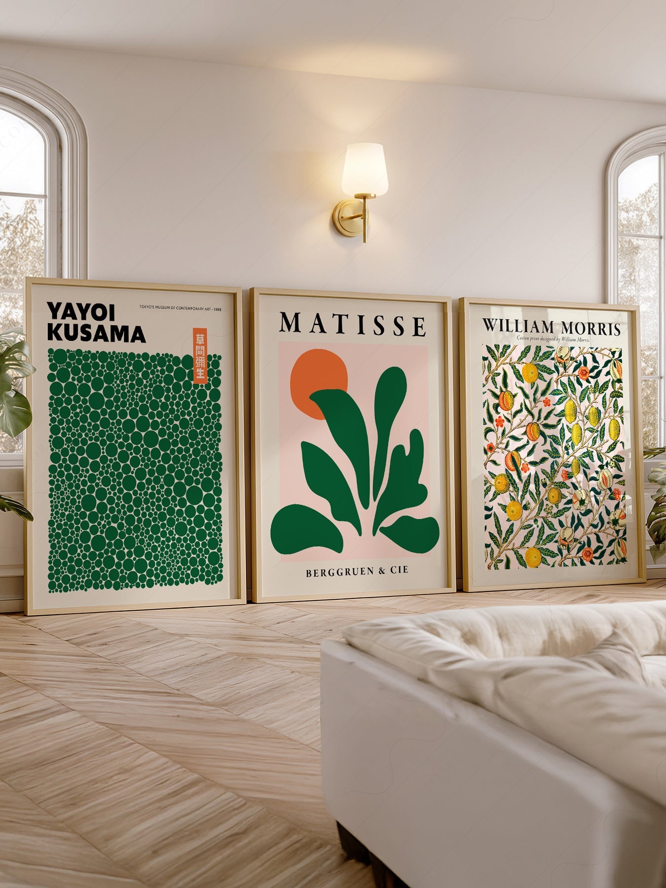 Kusama Matisse William Morris Set of 3 Prints – Green Gallery Wall Art
