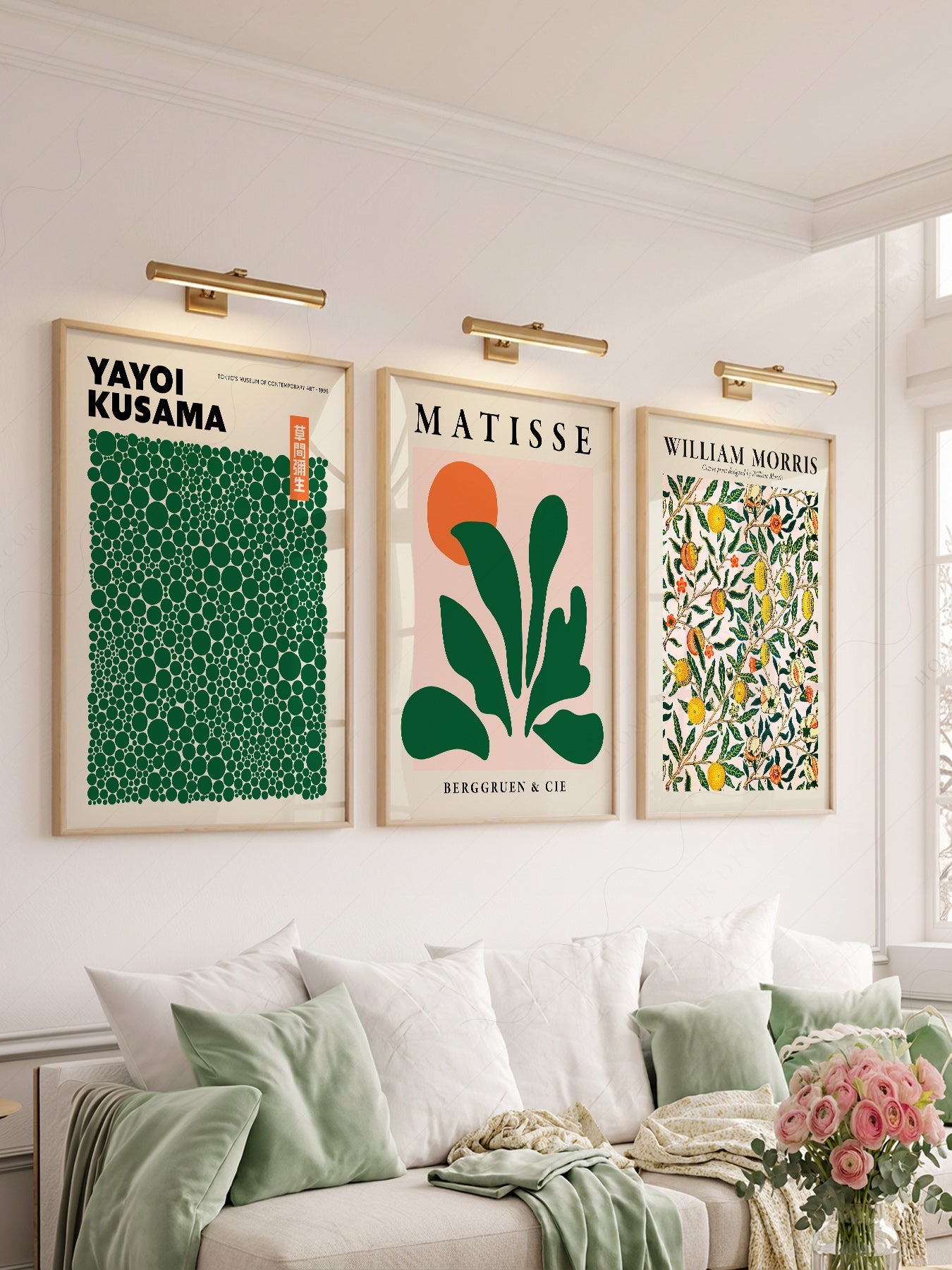 Kusama Matisse William Morris Set of 3 Prints – Green Gallery Wall Art