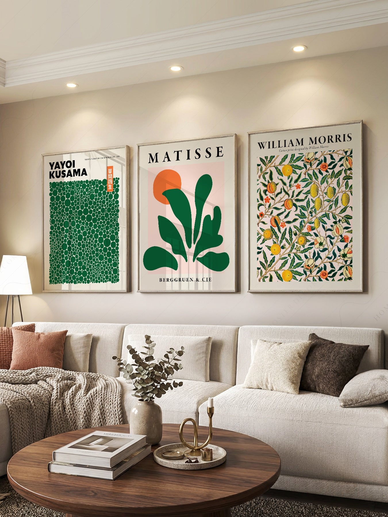 Kusama Matisse William Morris Set of 3 Prints – Green Gallery Wall Art
