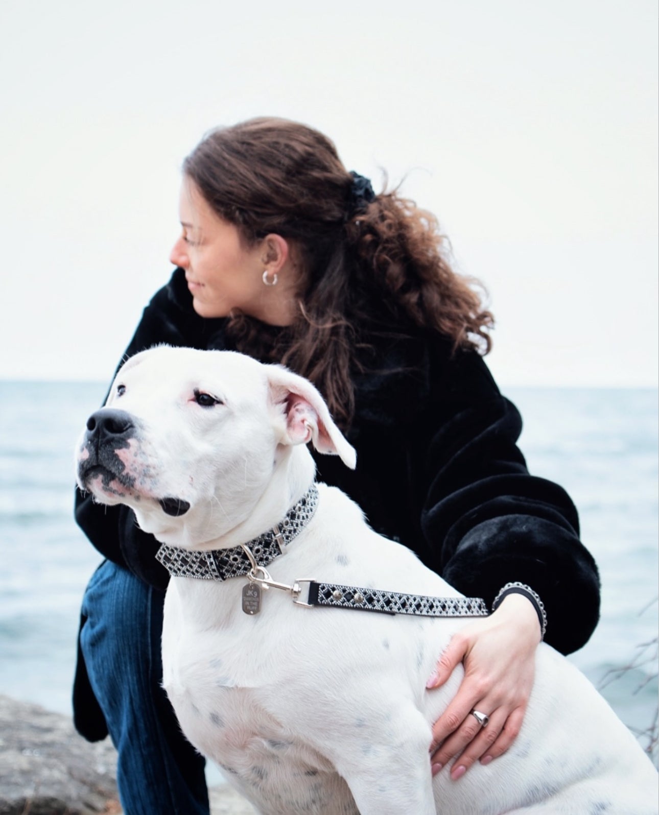 Laisse de luxe pour chien en hématite noire – Ferrures argentées | Cuir vegan souple, longueur 107 cm avec clip 360°