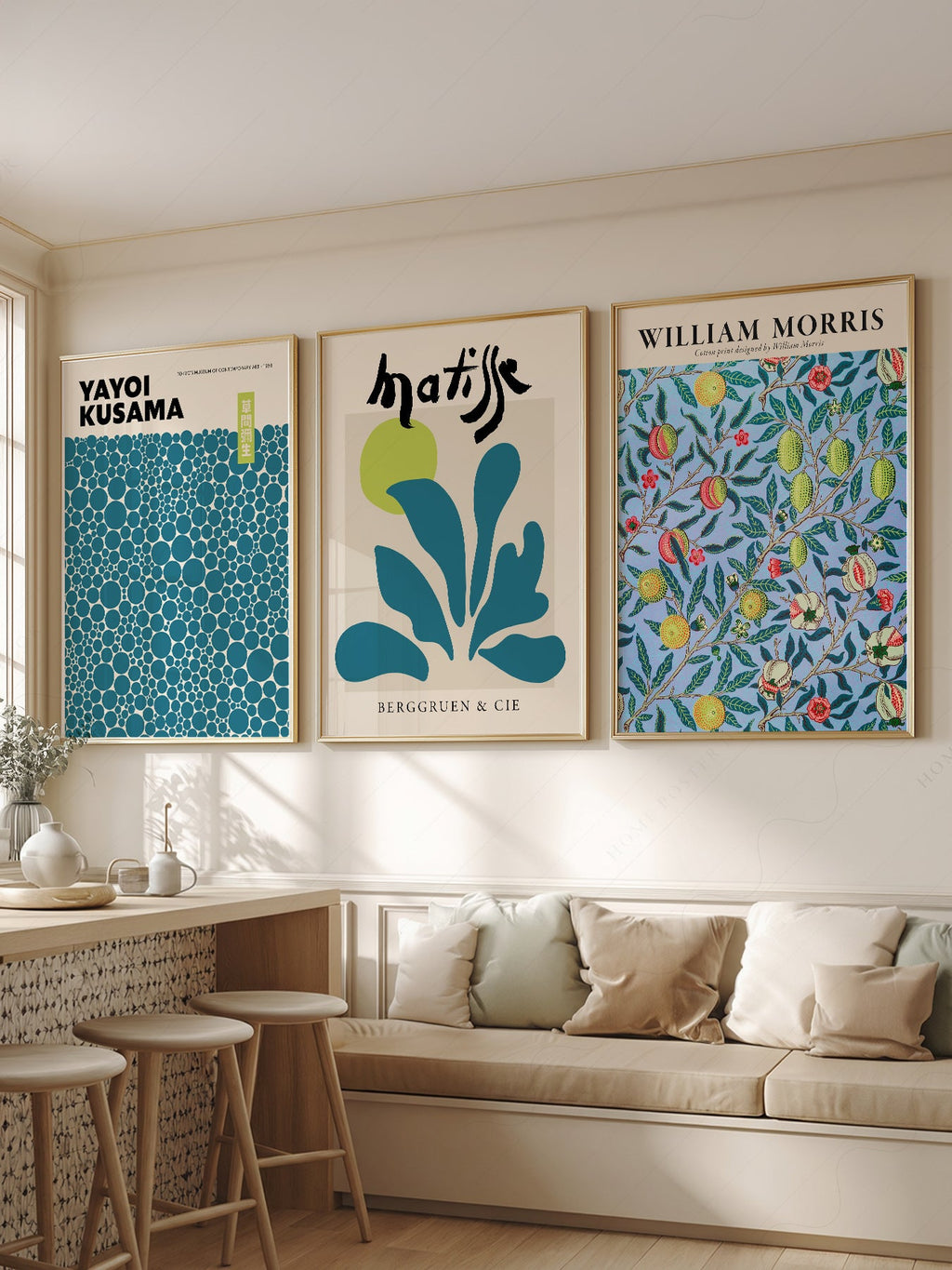 Kusama Matisse Morris Gallery Wall Set of 3 – Teal Blue Art Prints