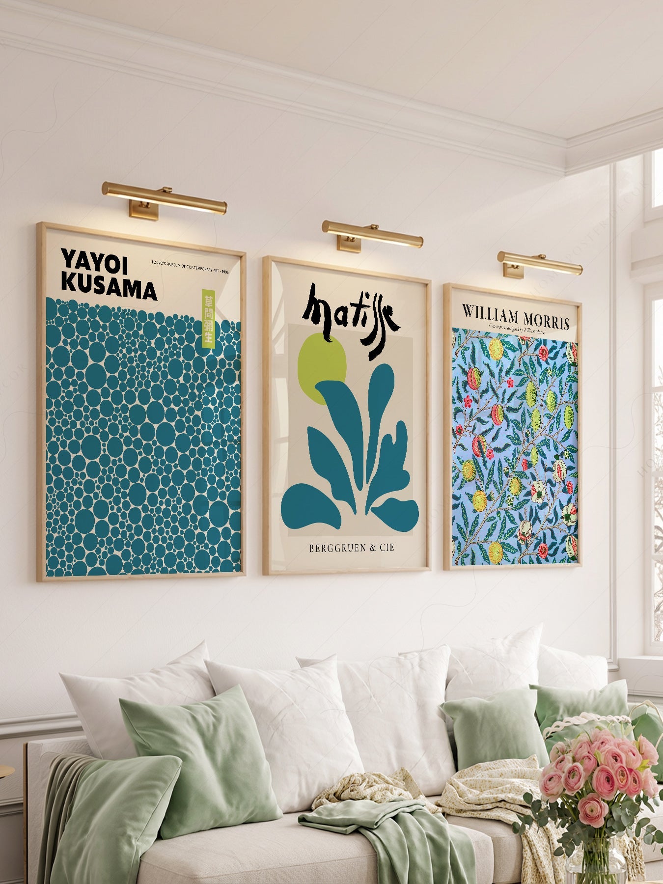 Kusama Matisse Morris Gallery Wall Set of 3 – Teal Blue Art Prints