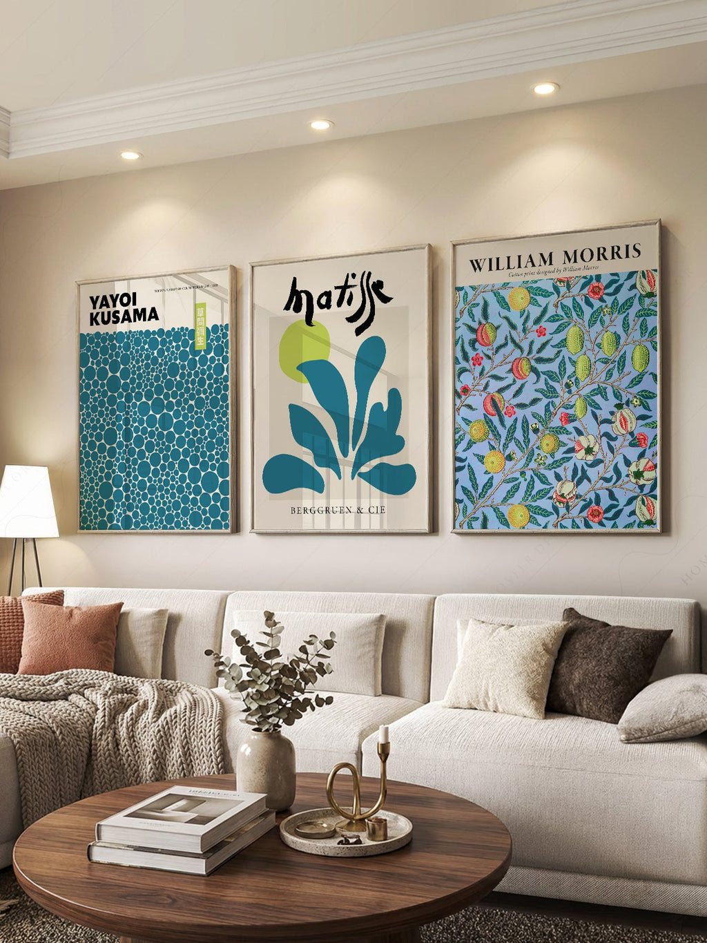 Kusama Matisse Morris Gallery Wall Set of 3 – Teal Blue Art Prints