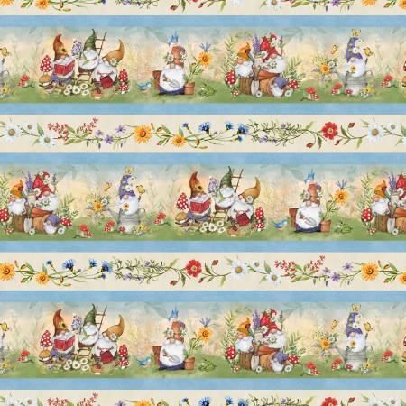 Susan Winget - Gnome &amp; Garden - Imprimé à bordure rayée