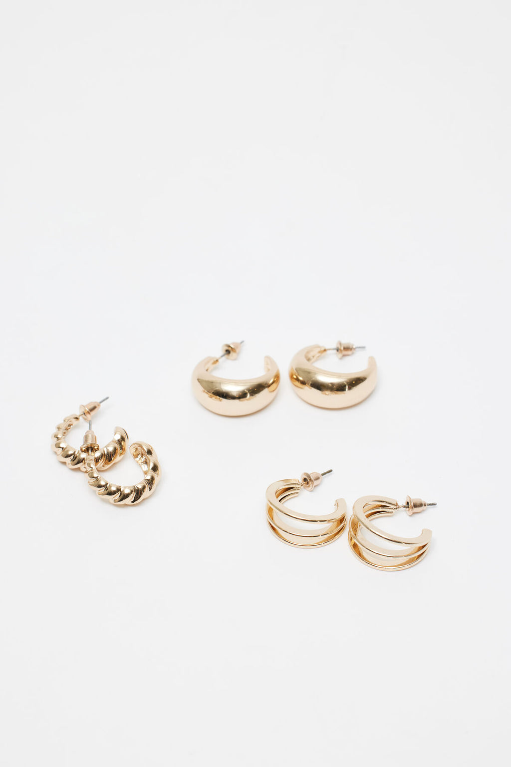 Lot de 3 boucles d'oreilles créoles texturées