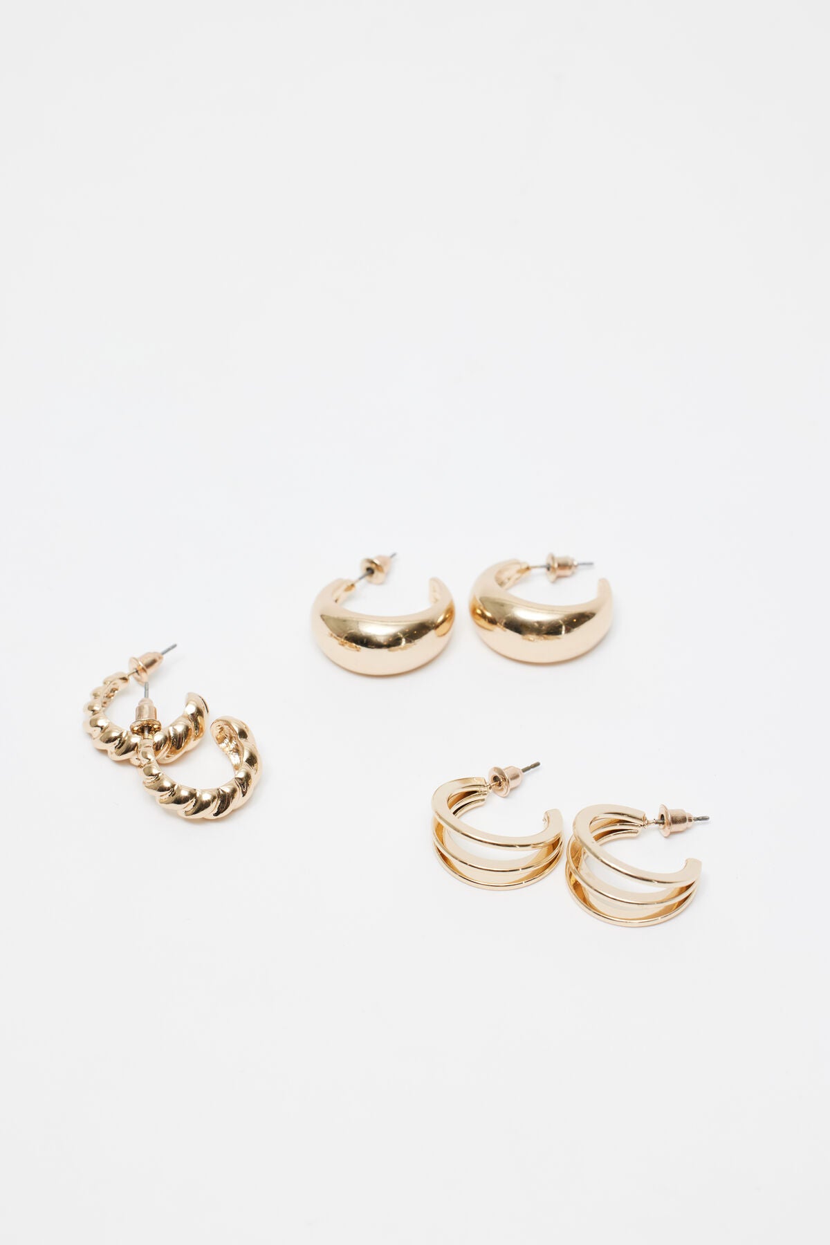 Lot de 3 boucles d'oreilles créoles texturées