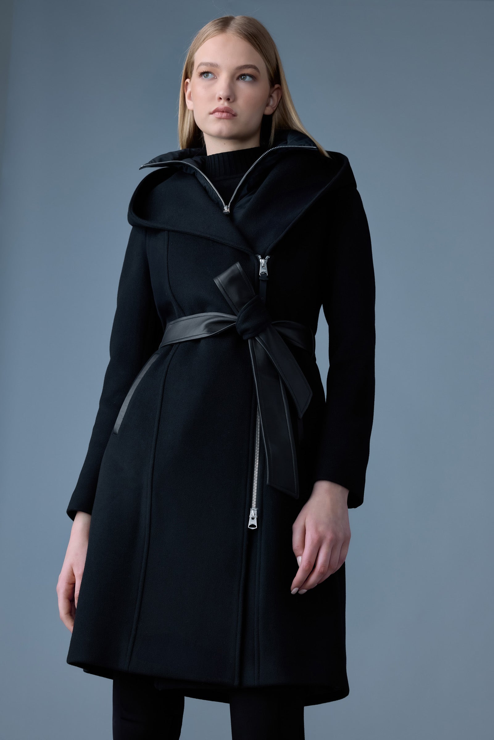 SHIA-SLB Manteau en laine double face 2 en 1 avec plastron amovible