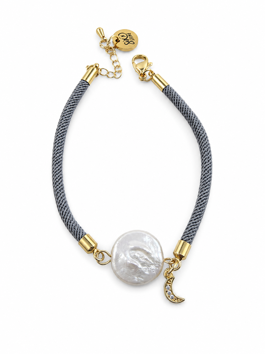 Bracelet cordon perle et lune Keshi