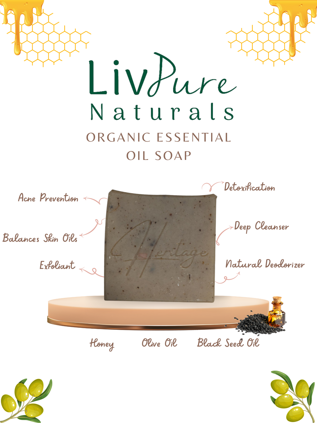 Heritage Black Seed & Honey Olive Oil Soap  | Detox & Nourish Face & Body Bar | Organic Bar Soap