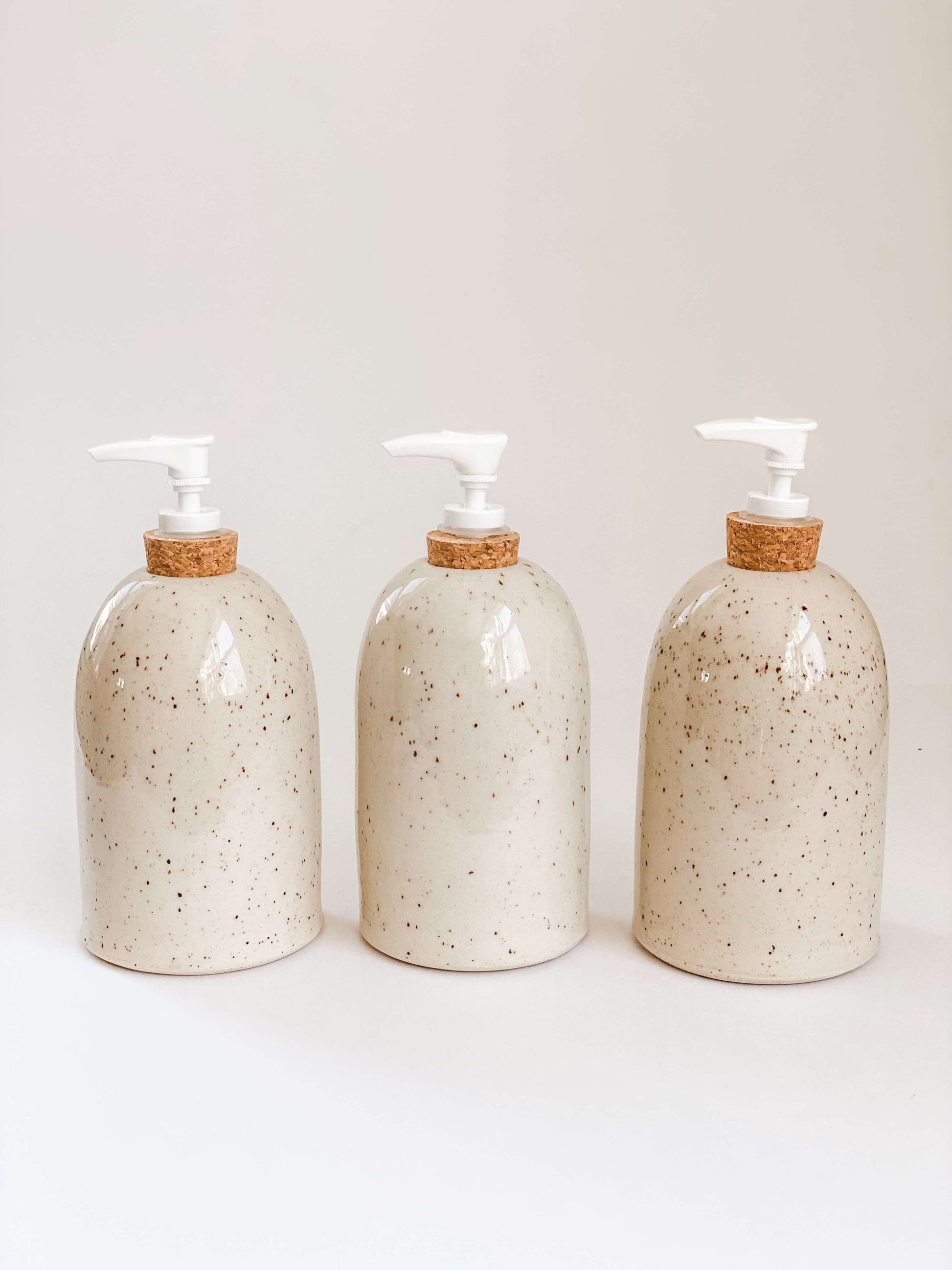 Cream Speckled Stoneware Pottery Soap Pumps