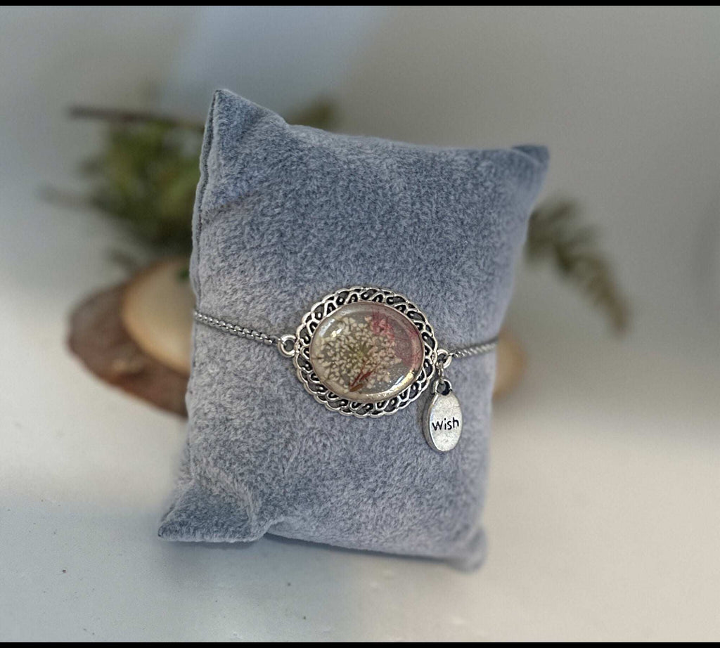 Wishful Whispers - Handmade Nature-Inspired Bracelet with Red Tinted Dandelion Seeds