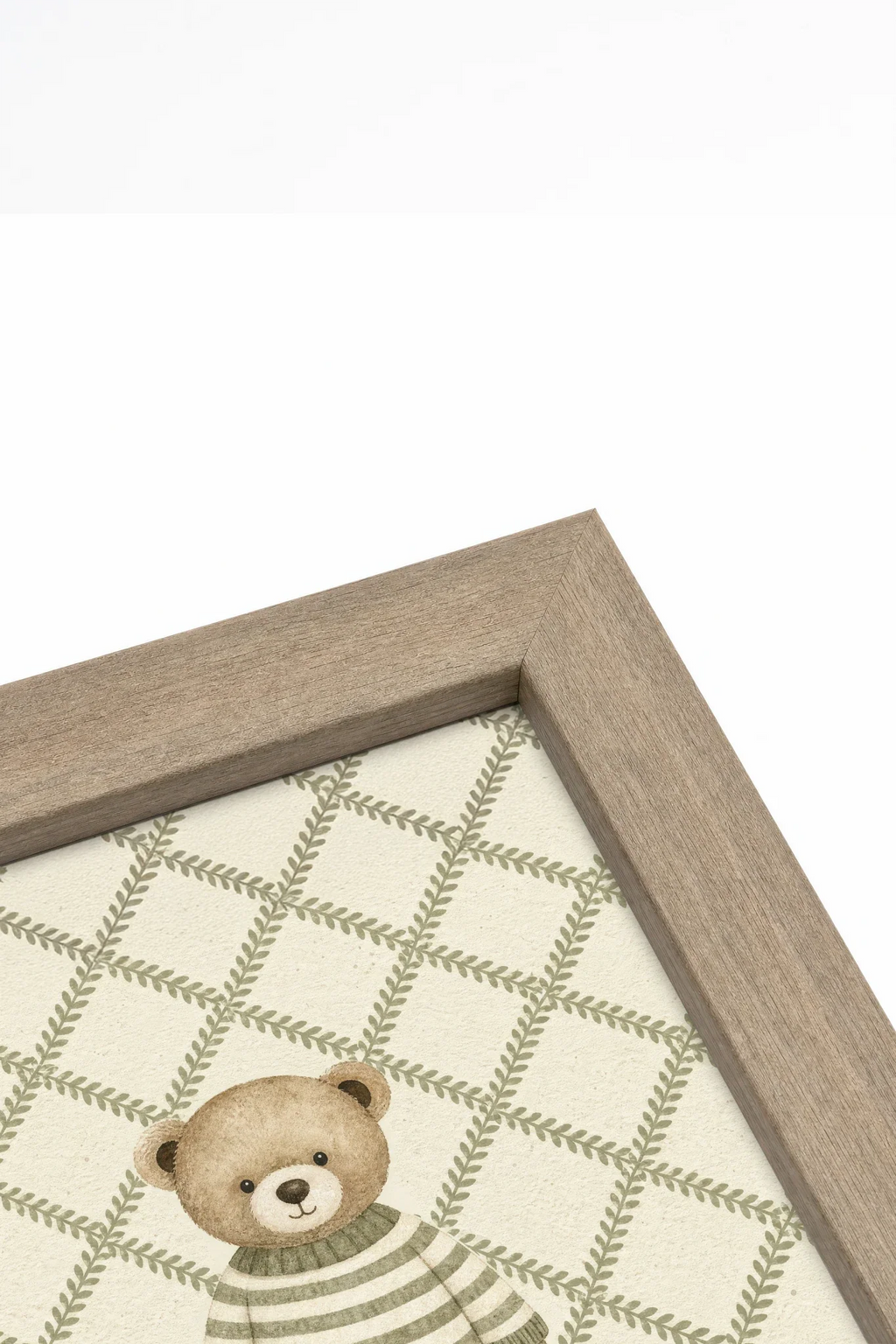 Knitted Bear, Artwork on Stretched Canvas, Framed in Oak Brown (Collective)