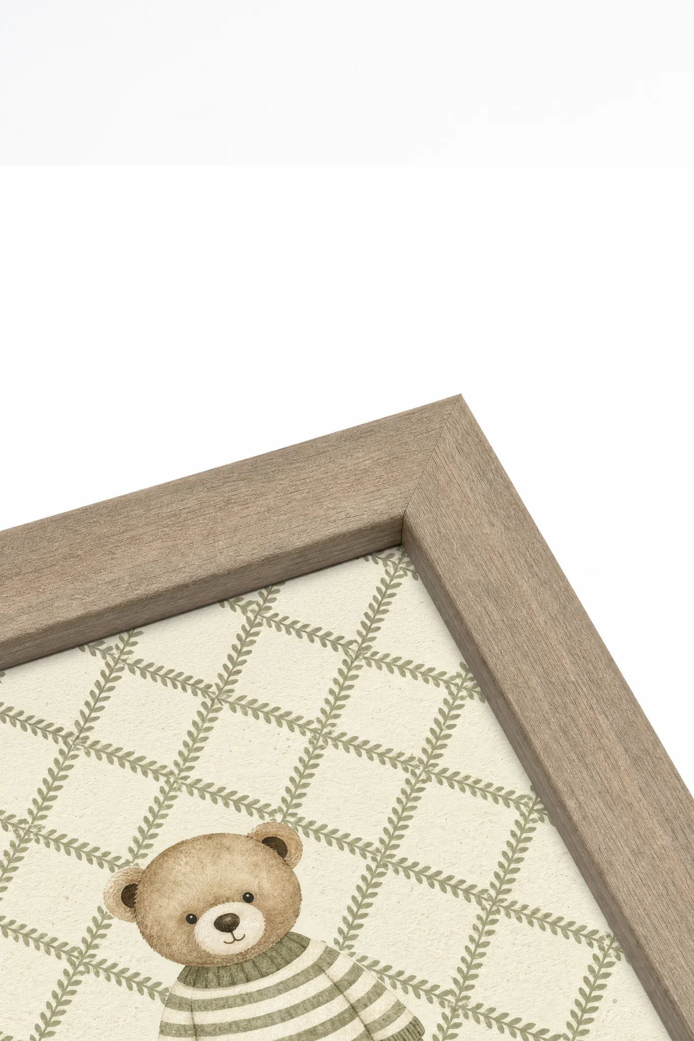 Knitted Bear, Artwork on Stretched Canvas, Framed in Oak Brown (Collective)