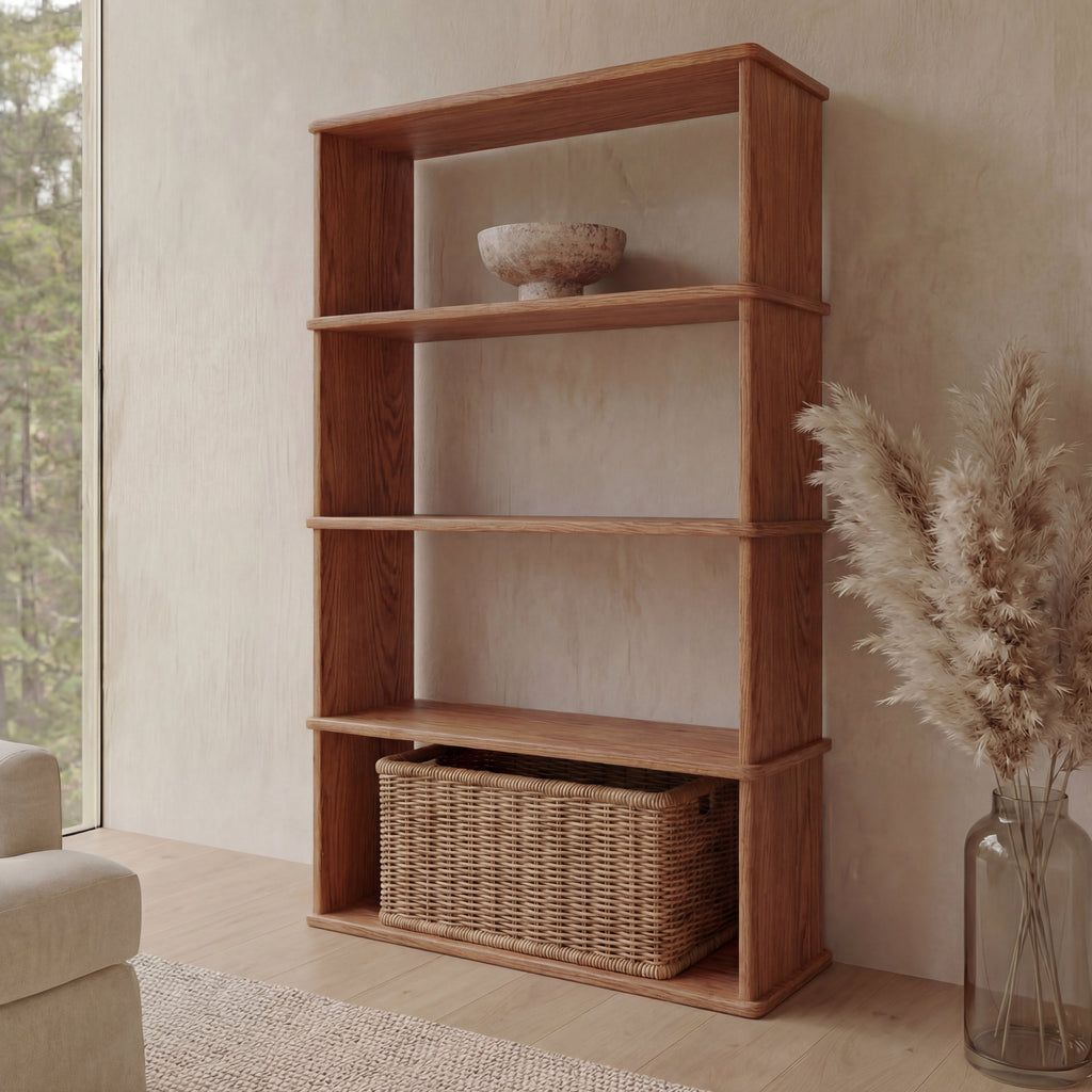 Bibliothèque à 4 étagères en chêne rouge
