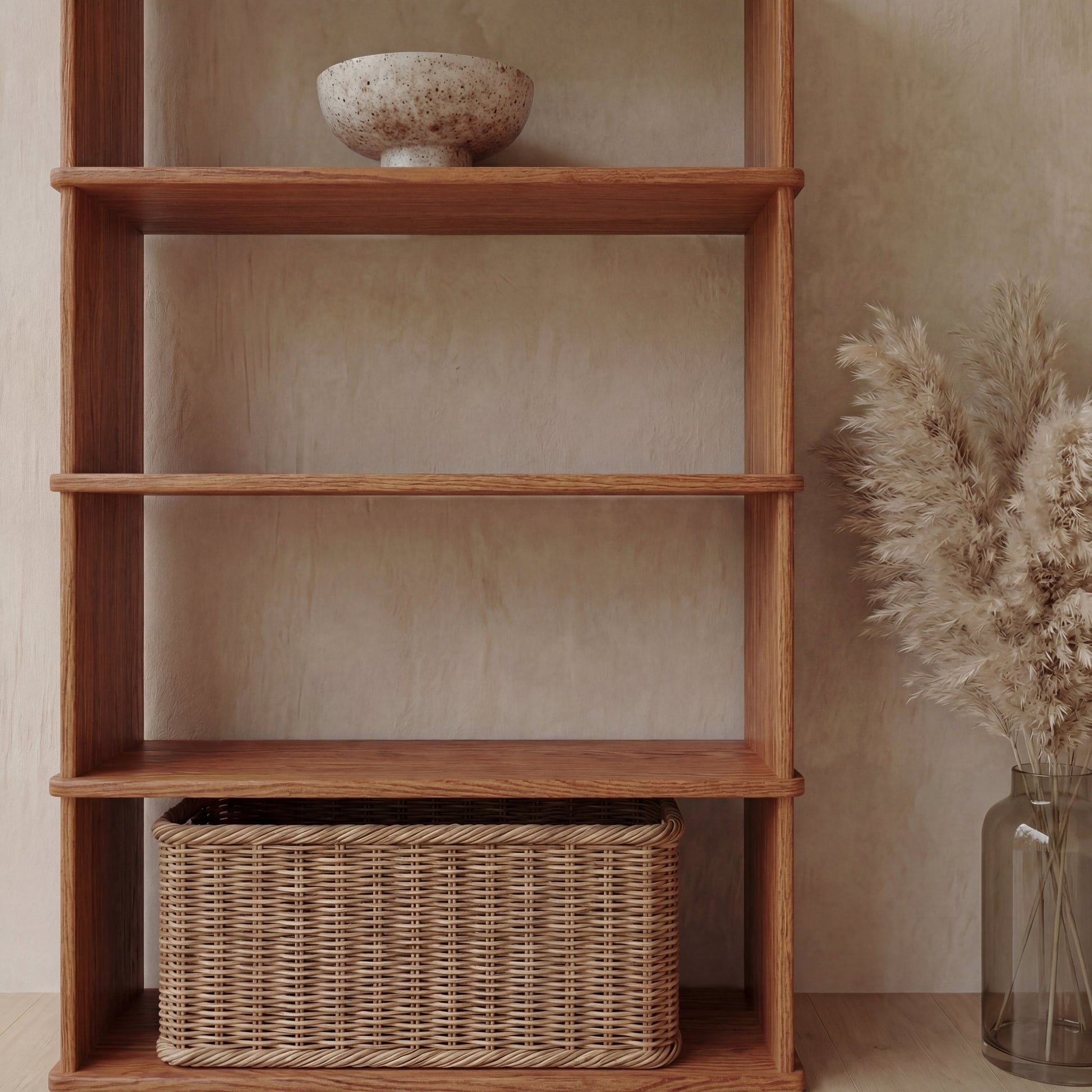 Bibliothèque à 4 étagères en chêne rouge