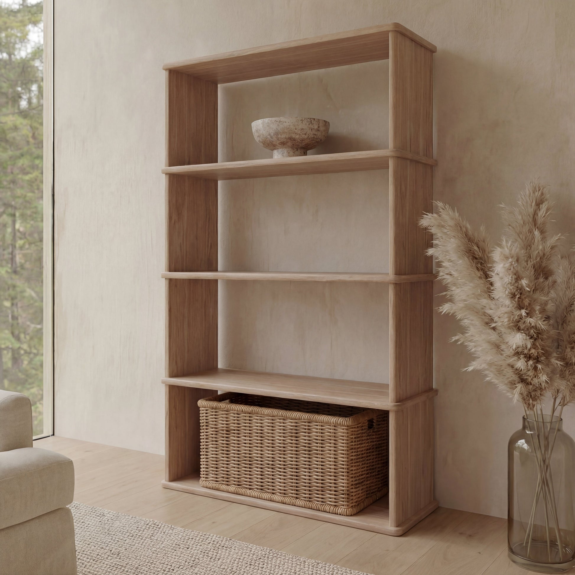 Bibliothèque à 4 étagères en chêne blanc