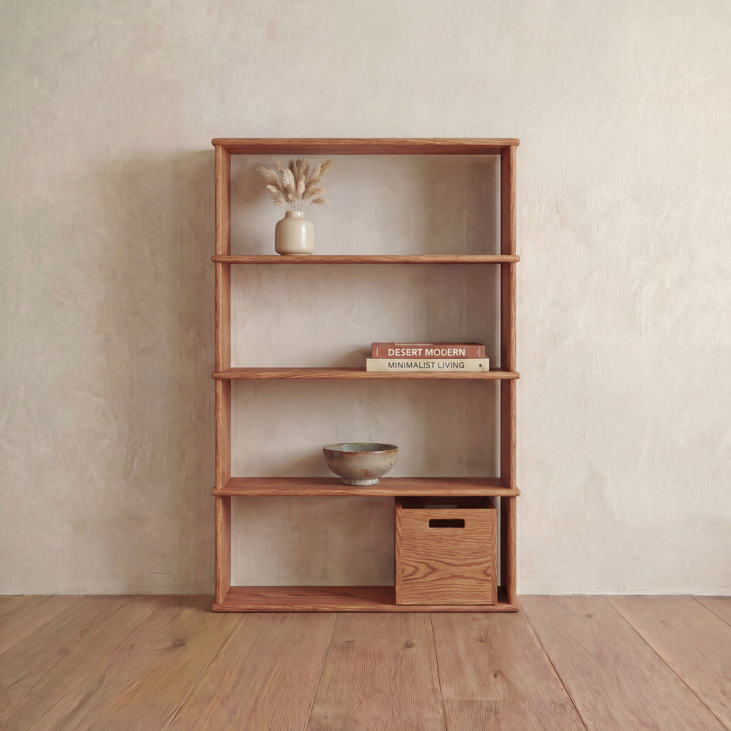 Bibliothèque à 4 étagères en chêne rouge