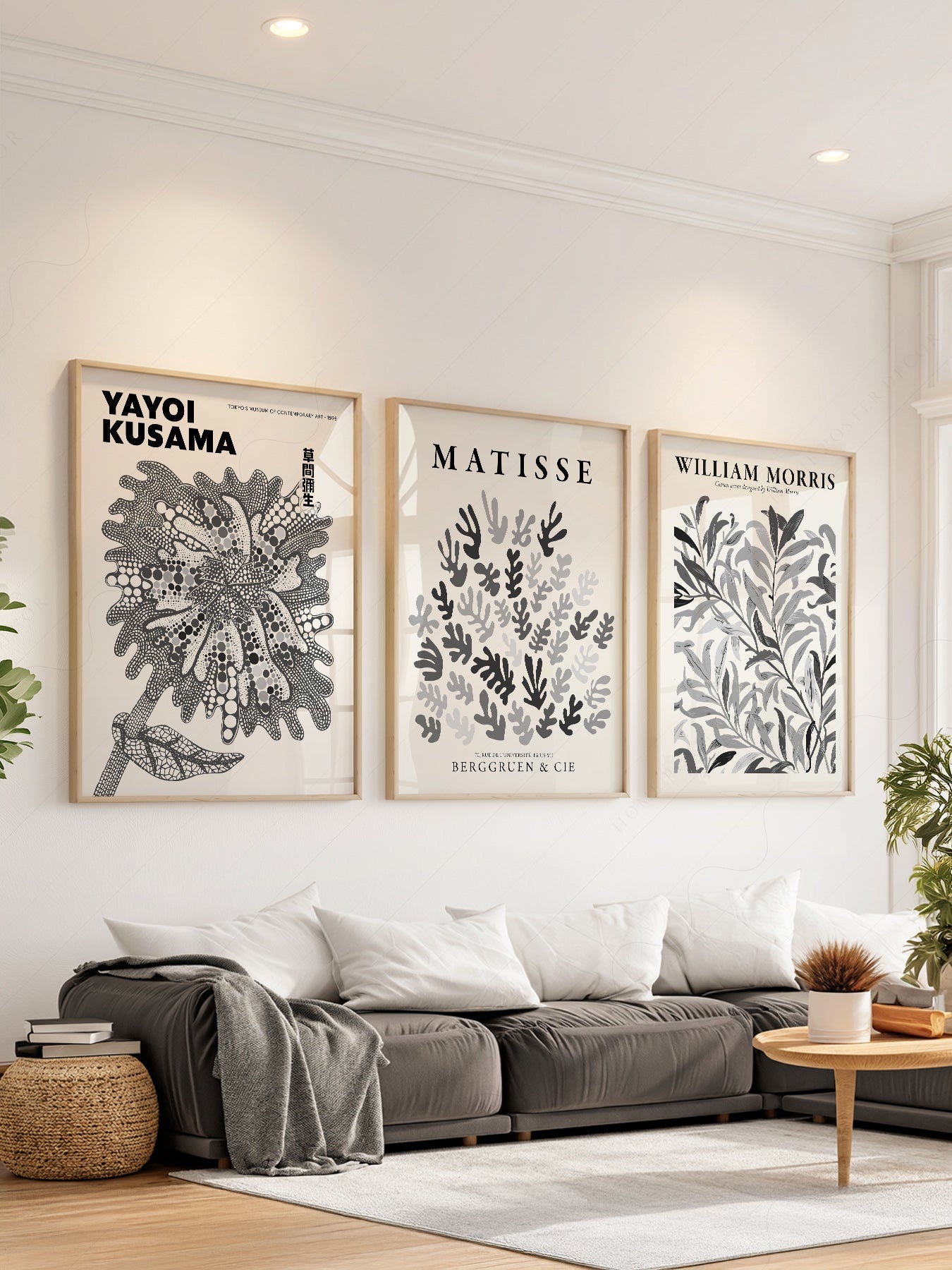 Matisse Kusama William Morris Set of 3 Prints – Black White Gallery Wall Art