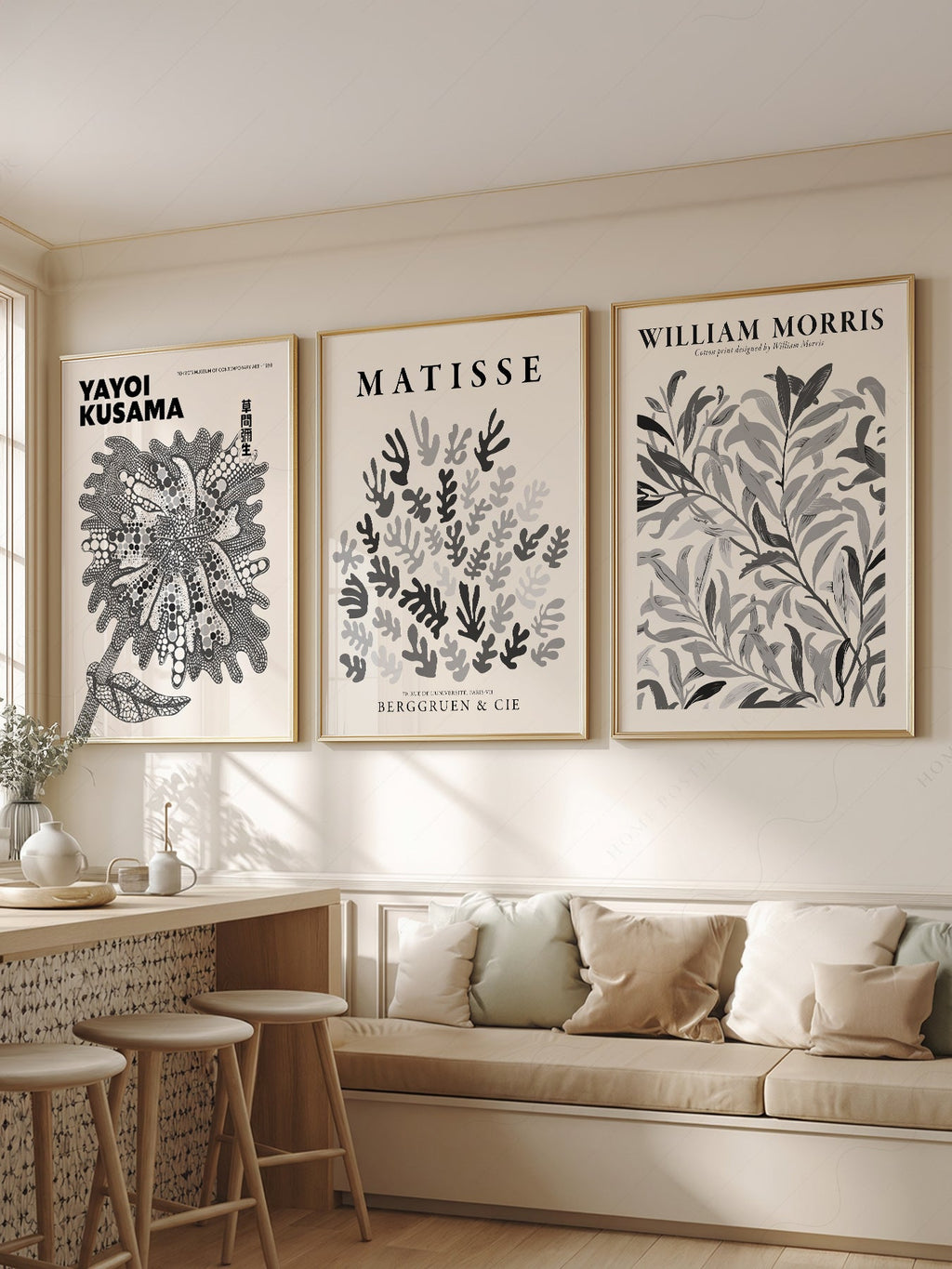 Matisse Kusama William Morris Set of 3 Prints – Black White Gallery Wall Art