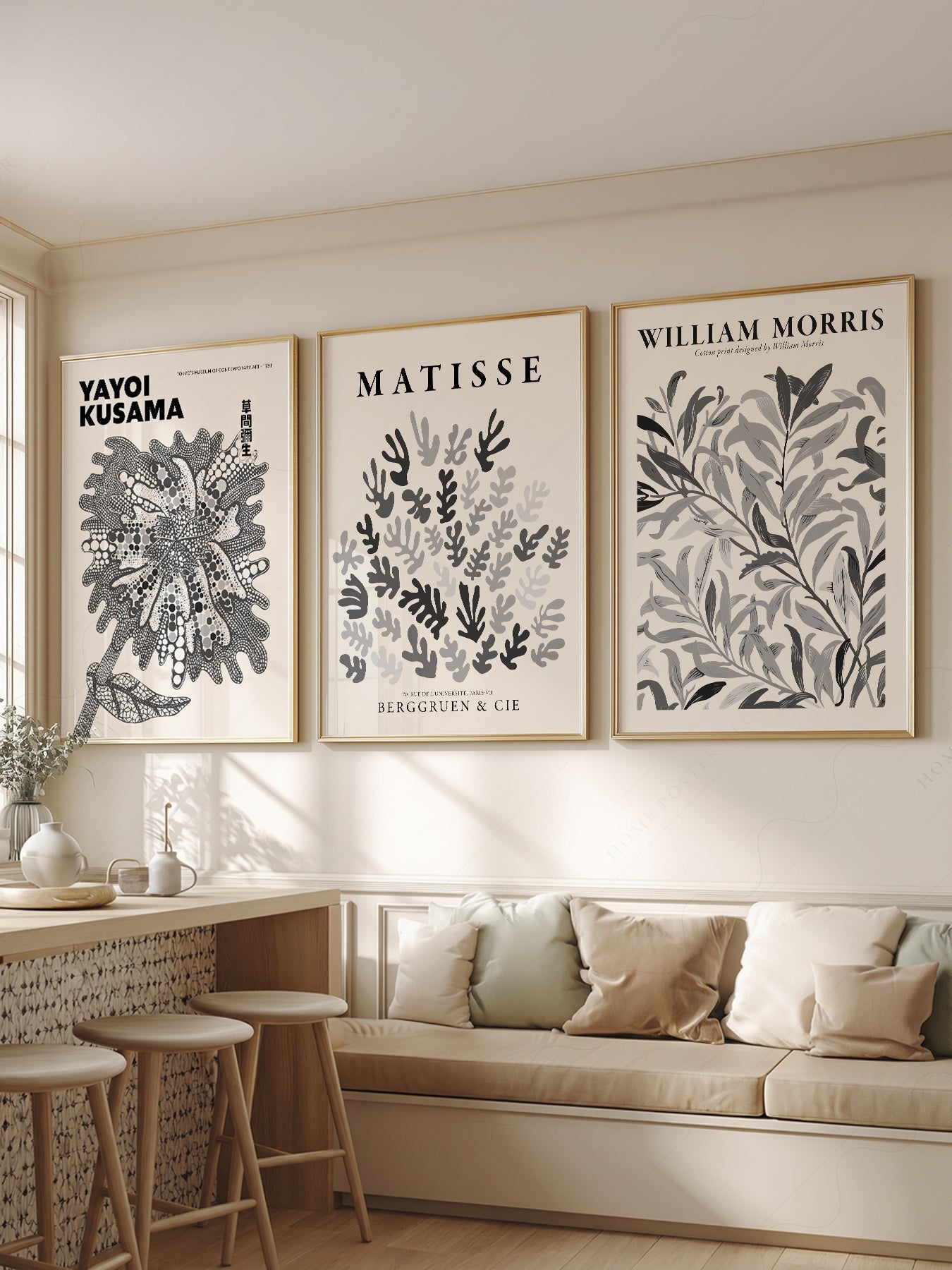 Matisse Kusama William Morris Set of 3 Prints – Black White Gallery Wall Art