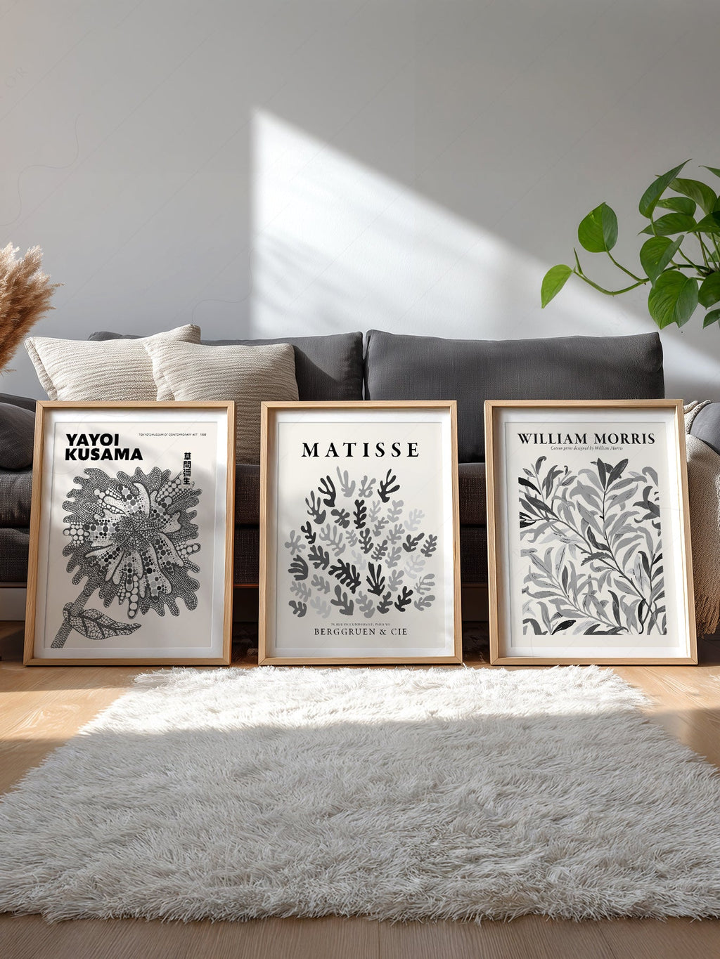 Matisse Kusama William Morris Set of 3 Prints – Black White Gallery Wall Art