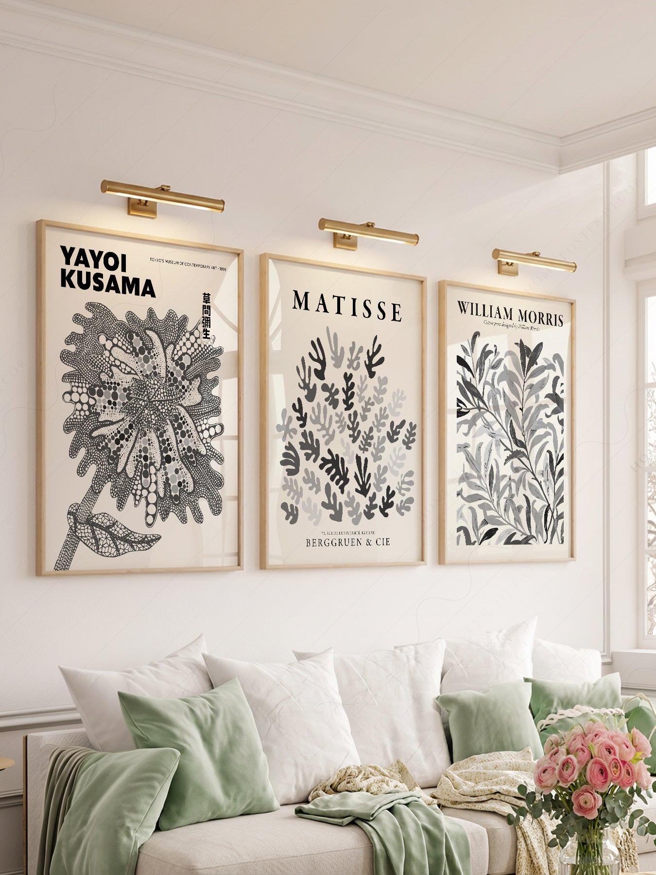 Matisse Kusama William Morris Set of 3 Prints – Black White Gallery Wall Art