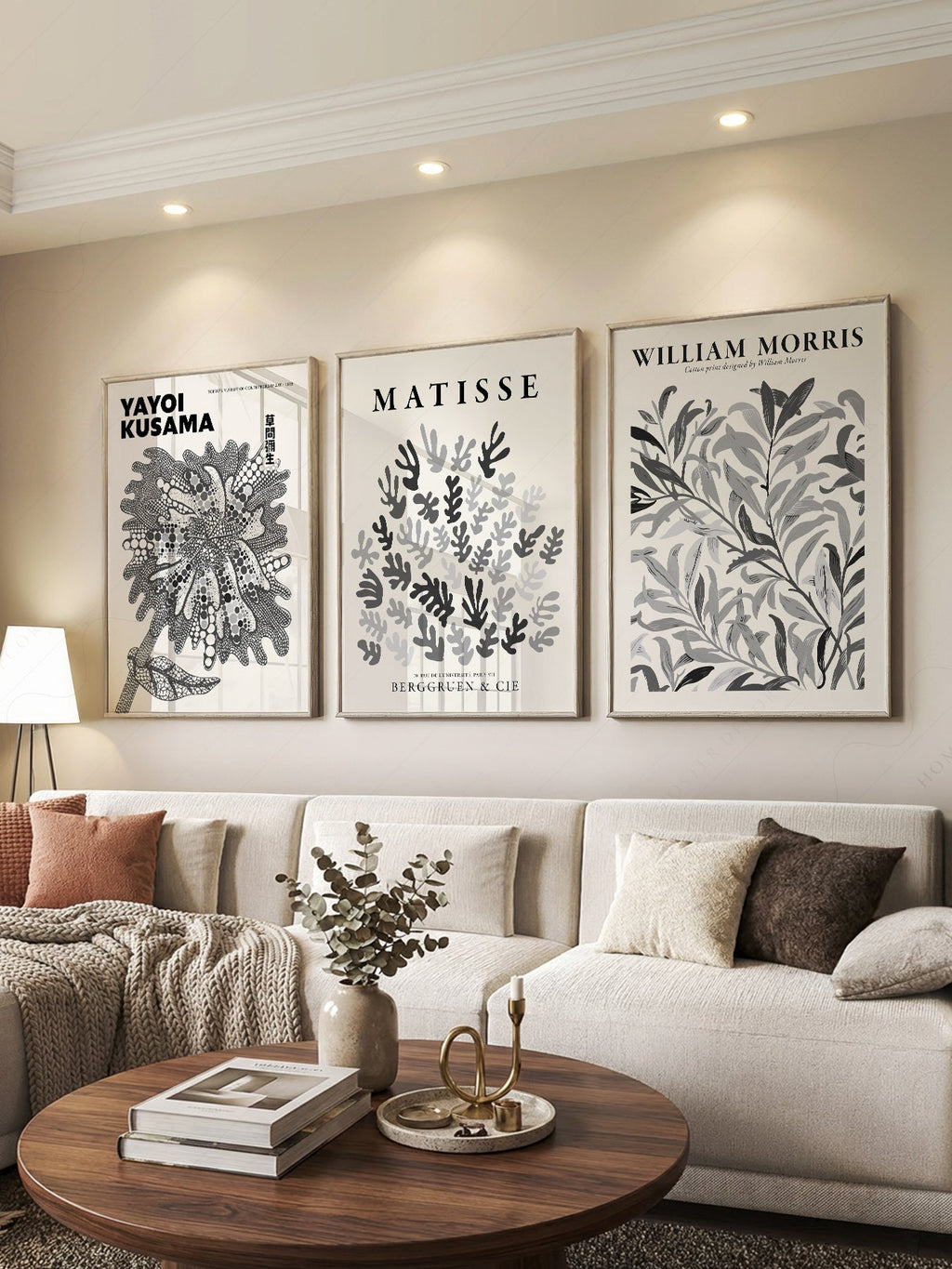 Matisse Kusama William Morris Set of 3 Prints – Black White Gallery Wall Art