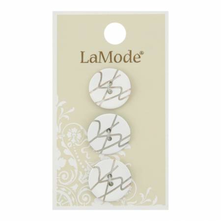 Boutons LaMode - Coque Agoya blanche en zigzag 11/16 po (18 mm) 2 trous