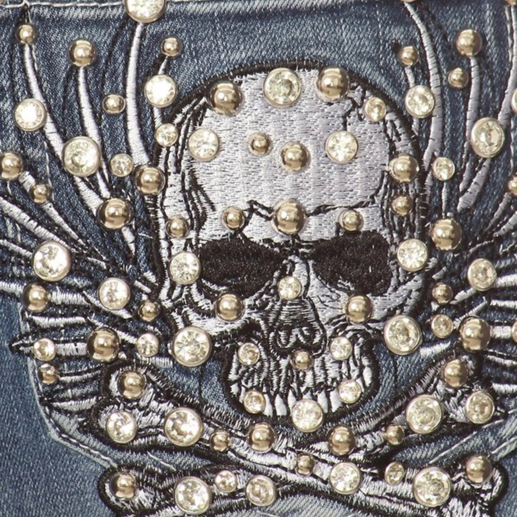 Platinum Plush Women's Rhinestone Skull & Bones Bootcut Jeans