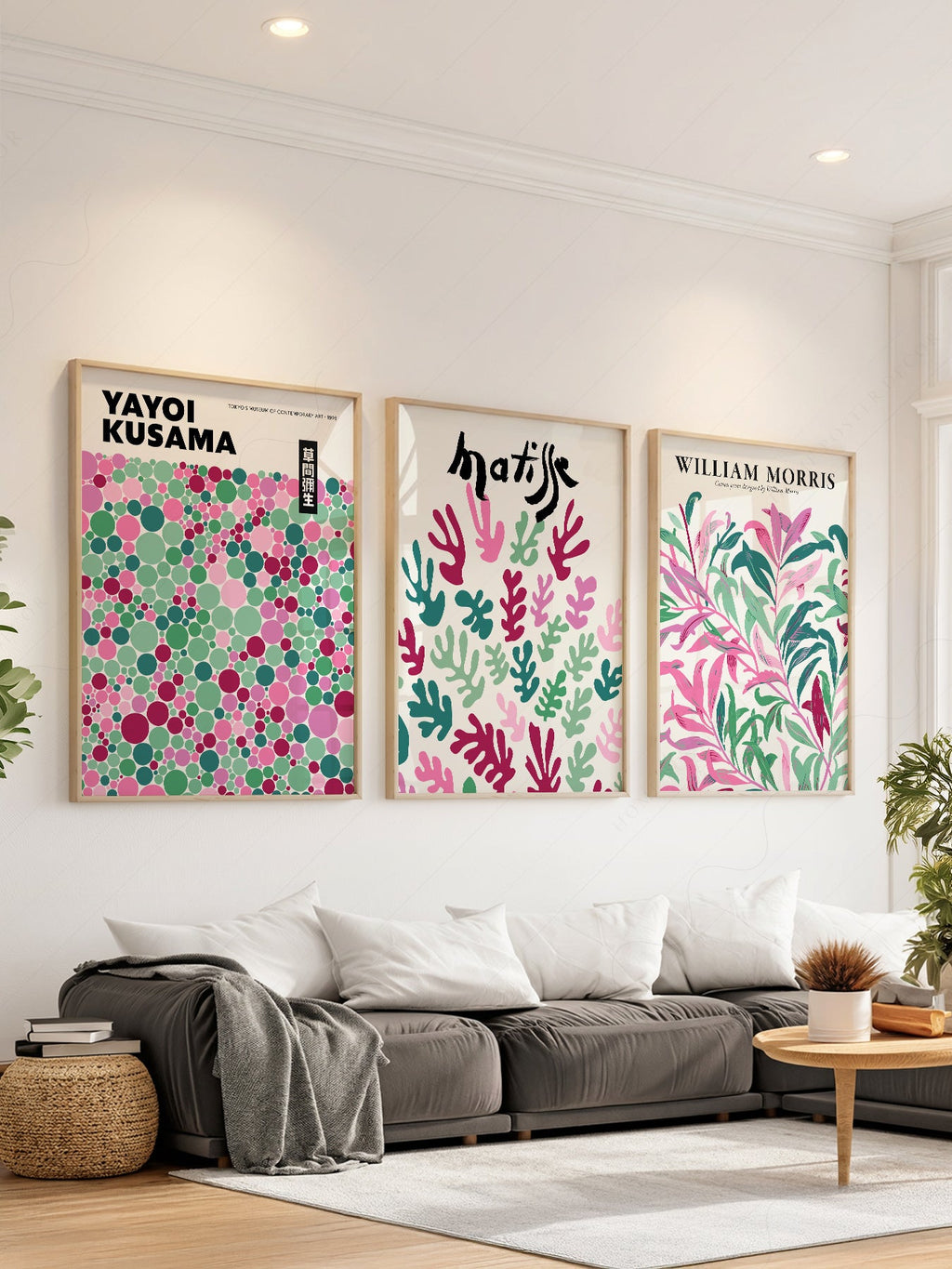 Matisse Kusama Morris Set of 3 Prints – Pink Green Gallery Wall Art