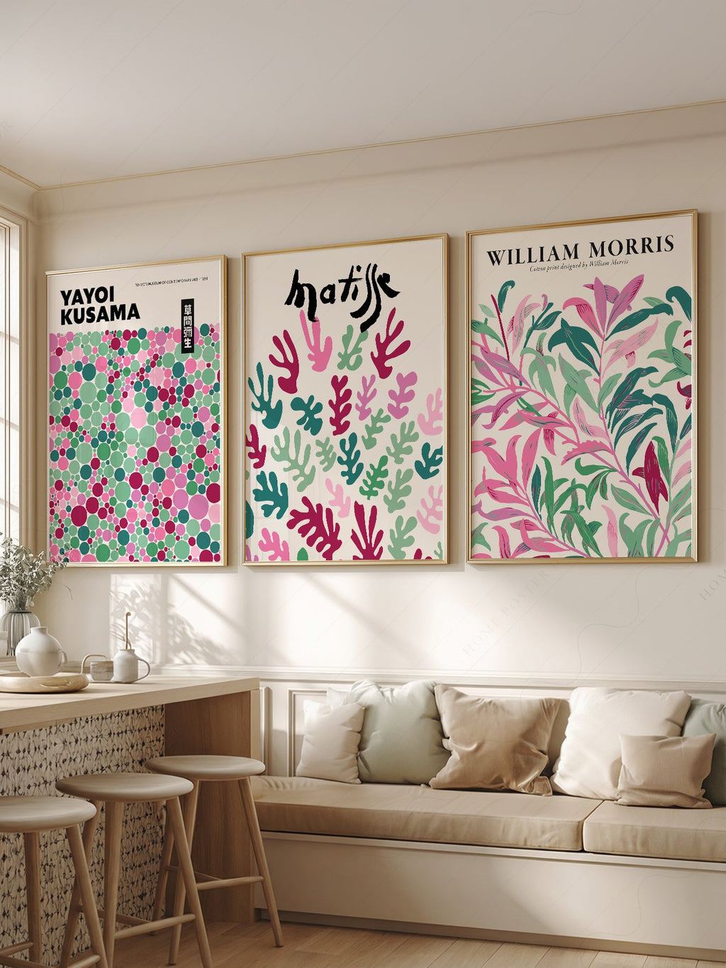Matisse Kusama Morris Set of 3 Prints – Pink Green Gallery Wall Art