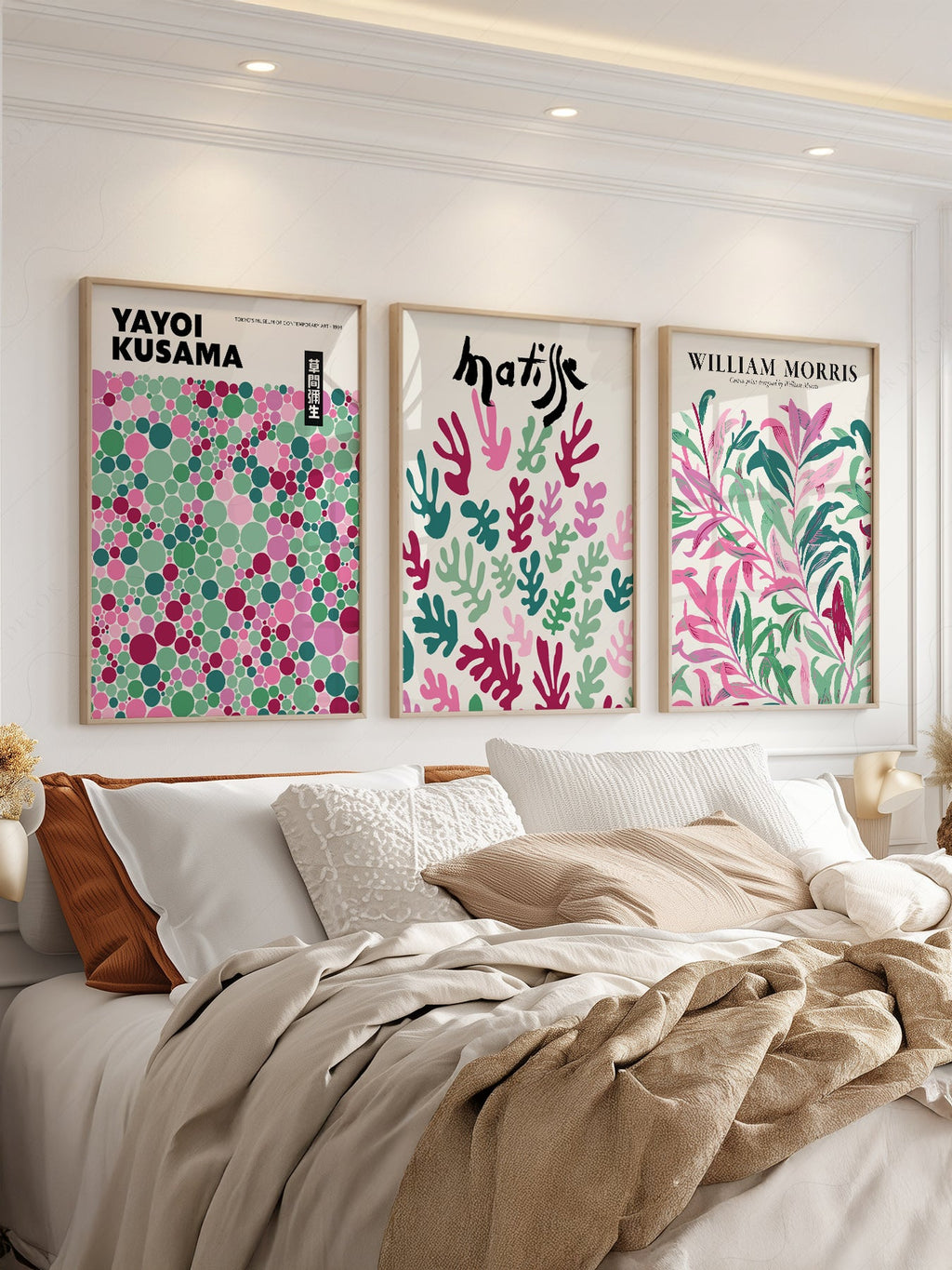 Matisse Kusama Morris Set of 3 Prints – Pink Green Gallery Wall Art