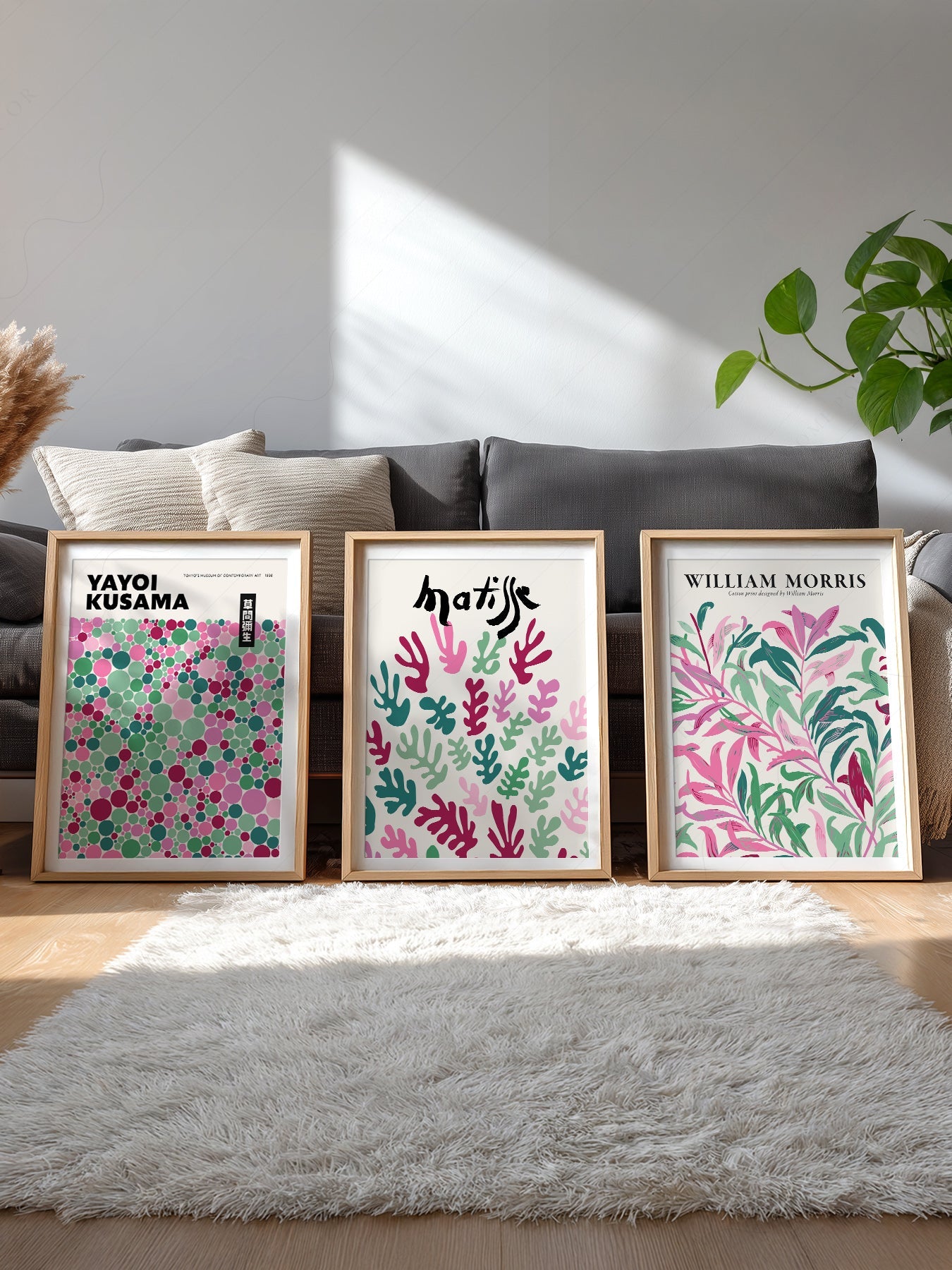 Matisse Kusama Morris Set of 3 Prints – Pink Green Gallery Wall Art