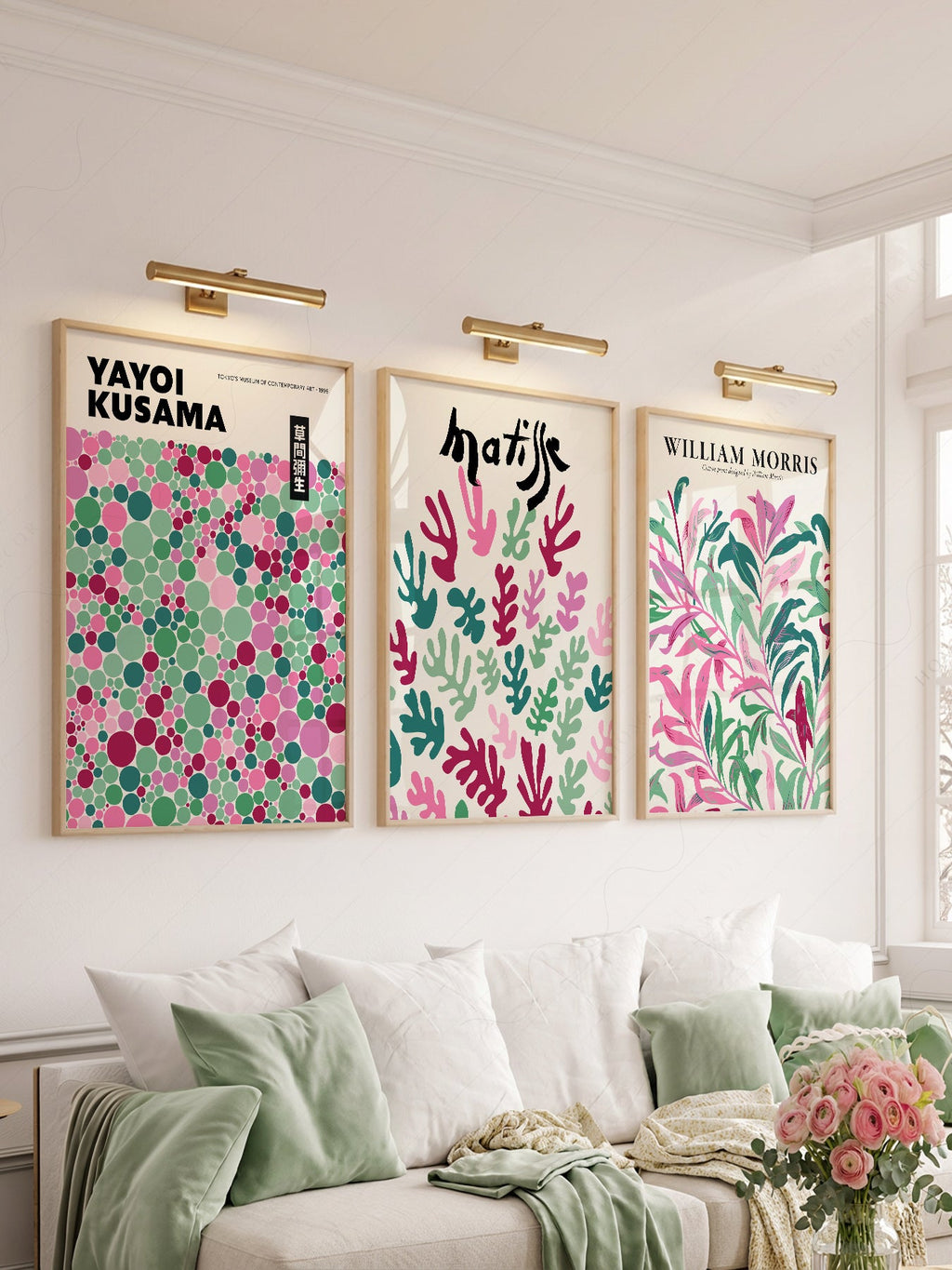 Matisse Kusama Morris Set of 3 Prints – Pink Green Gallery Wall Art