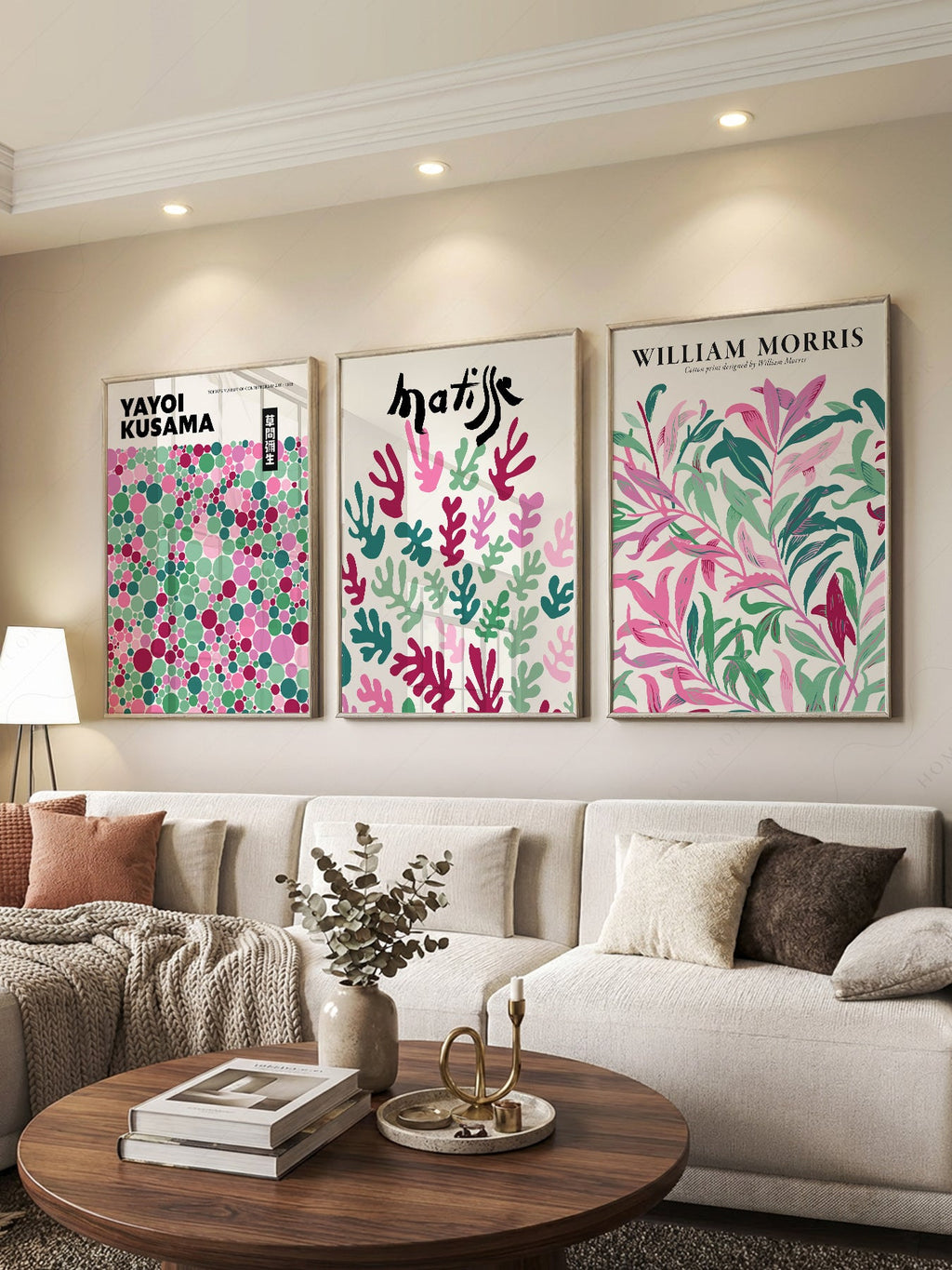 Matisse Kusama Morris Set of 3 Prints – Pink Green Gallery Wall Art