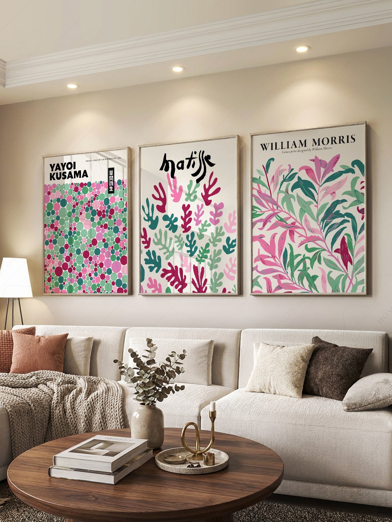 Matisse Kusama Morris Set of 3 Prints – Pink Green Gallery Wall Art