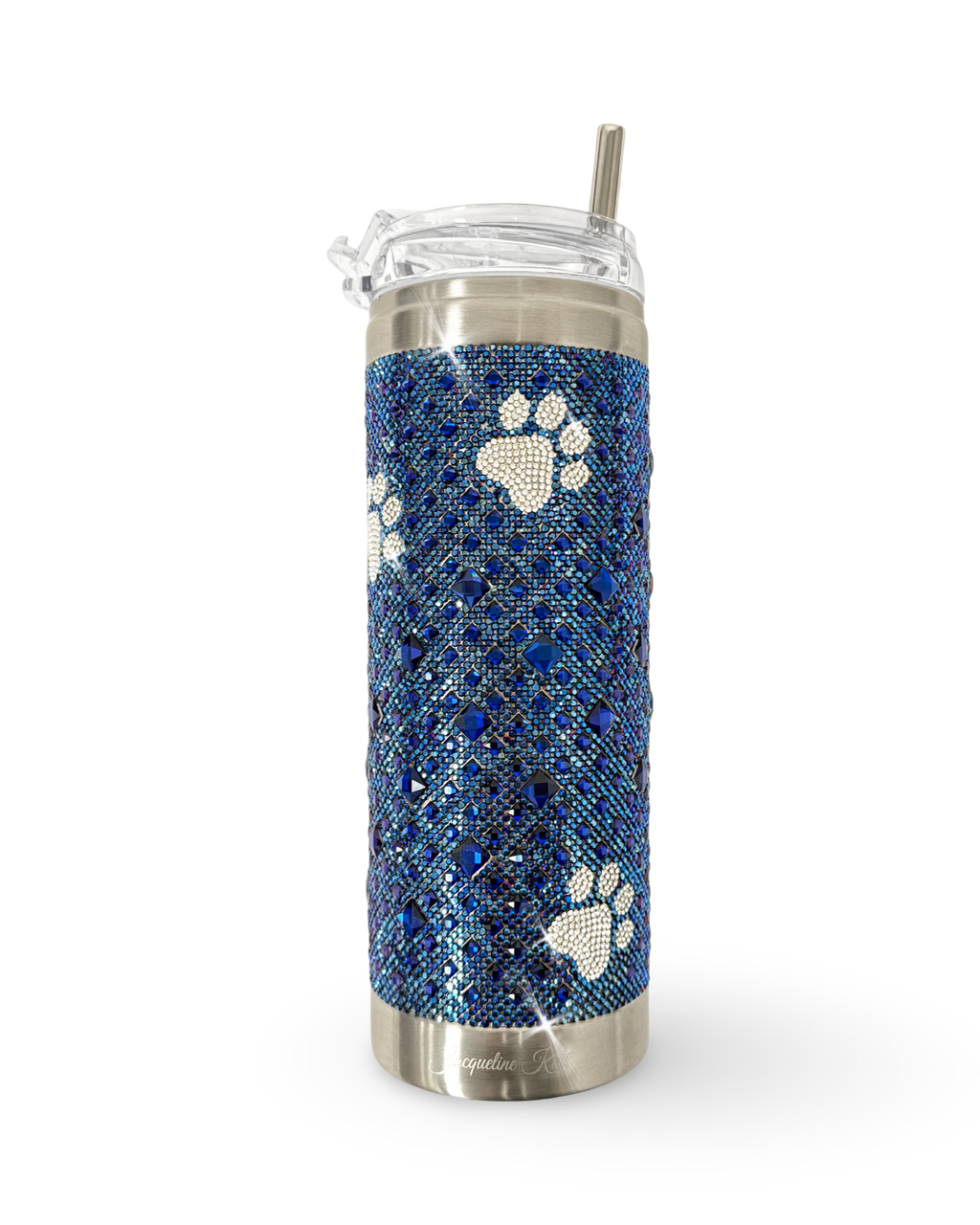 Gobelet en acier inoxydable 590 ml orné de cristaux – Patte de chiot bleu