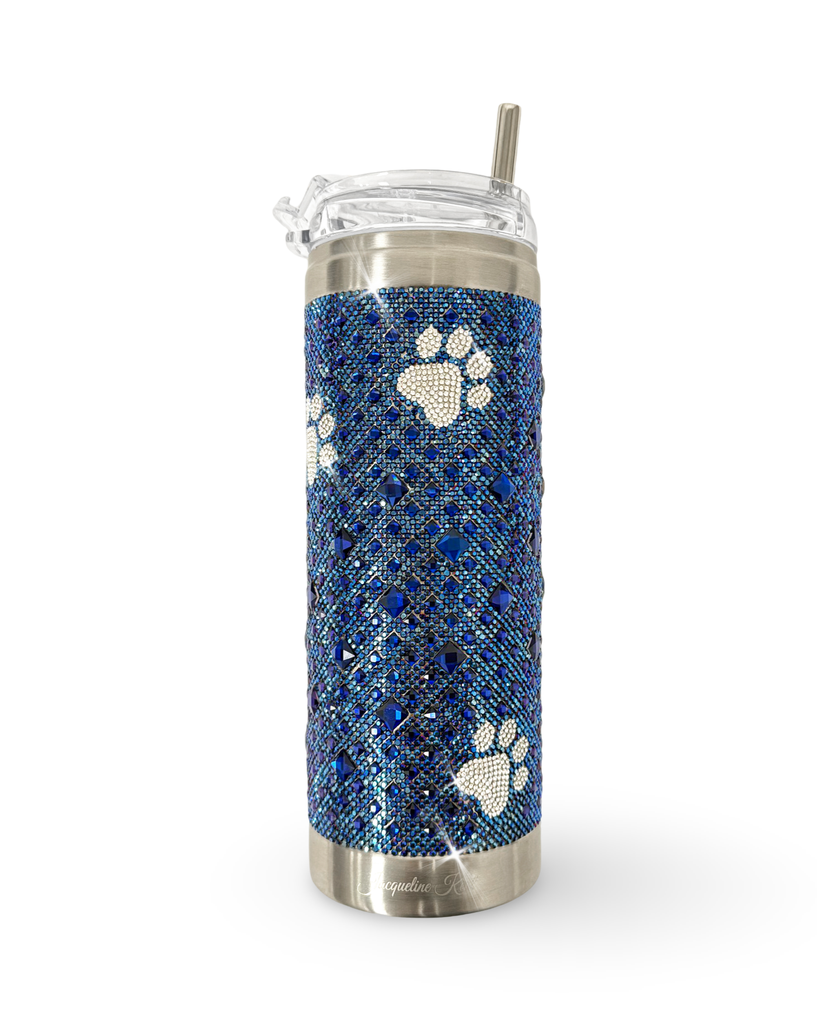 Gobelet en acier inoxydable 590 ml orné de cristaux – Patte de chiot bleu