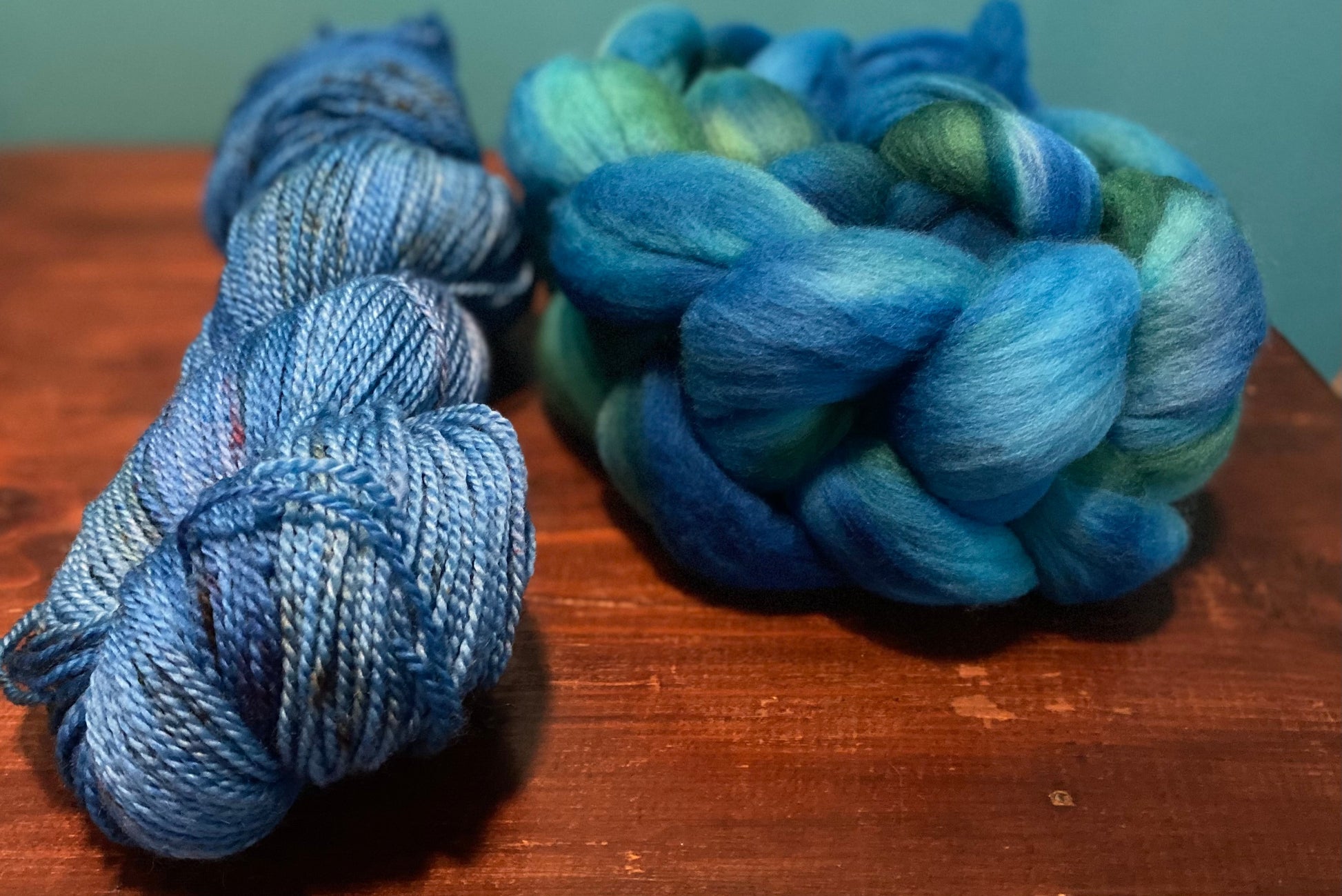 Untreated 19.5 Micron Merino Combed Top - OOAK - Blue Green