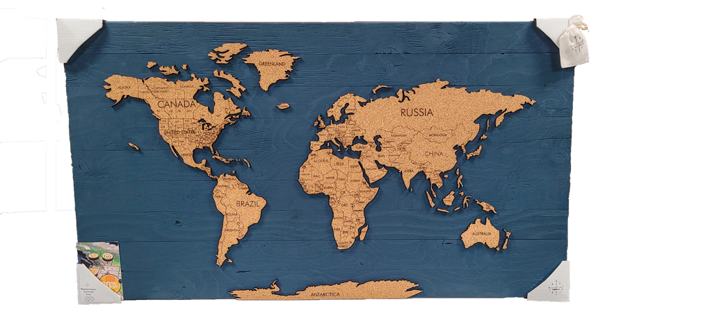 Cork & Wood 3D World Pin Map | 44 x 24 | Labelled