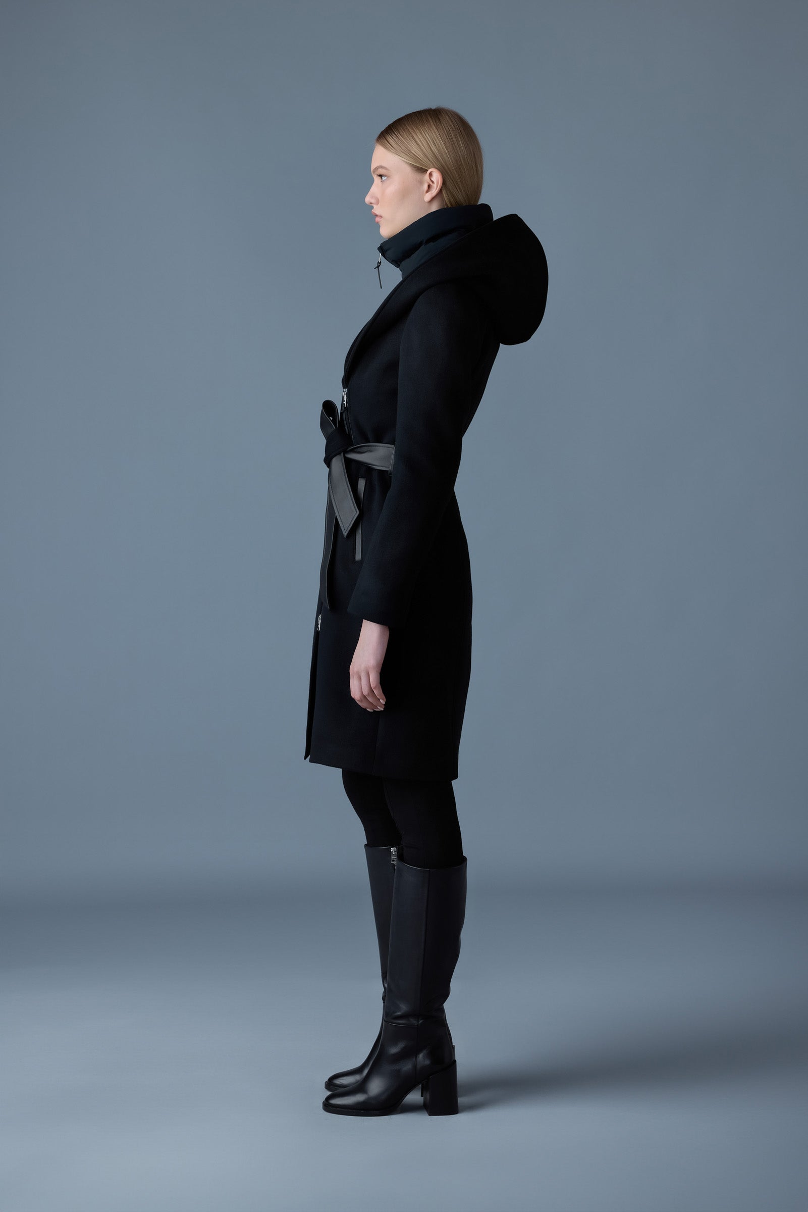 SHIA-SLB Manteau en laine double face 2 en 1 avec plastron amovible