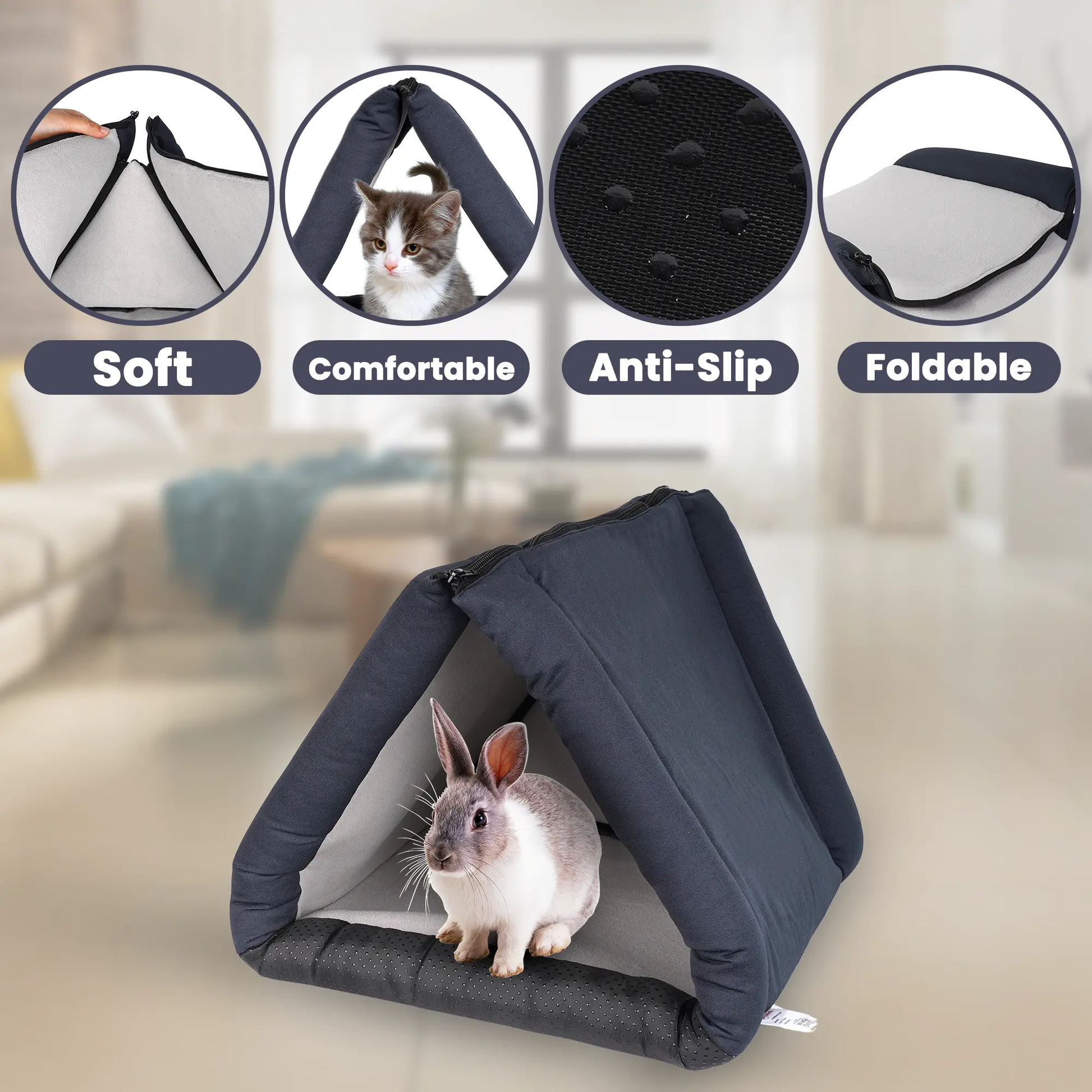 LuftPets 3-en-1 : niche pour chat, tunnel et lit douillet pour lapin