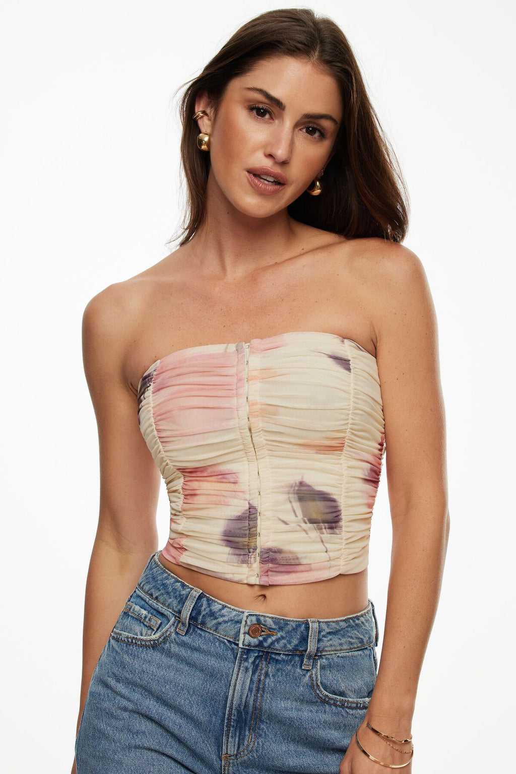 Salma Ruched Mesh Bustier Top